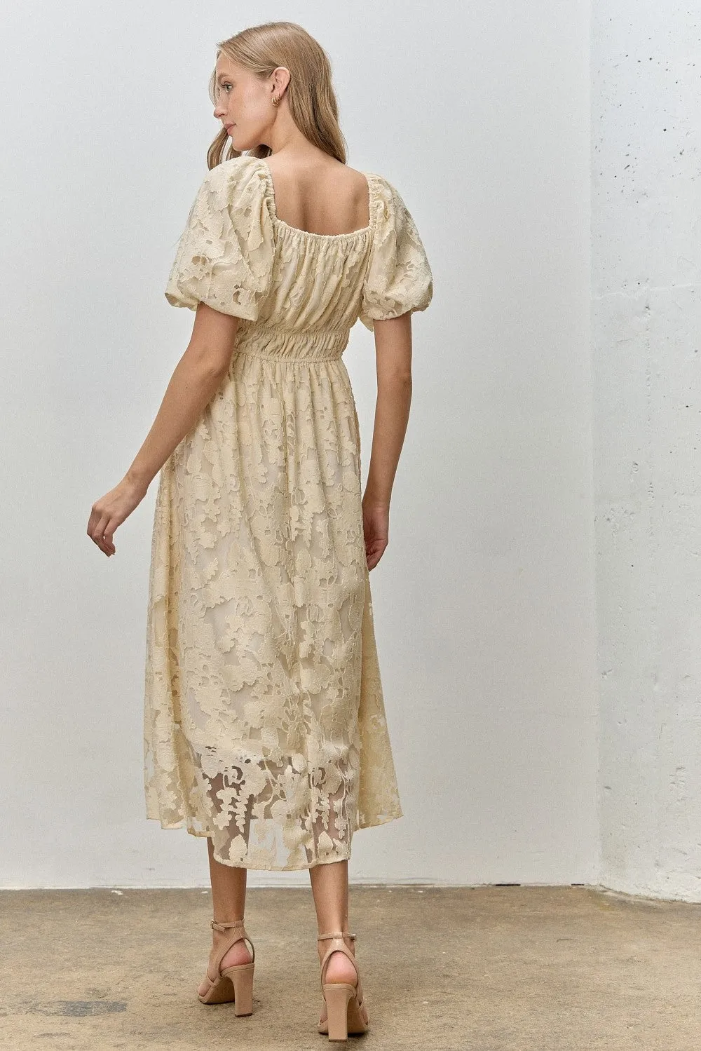 Cream Lace Puff Sleeve Midi Dress sold by Pinkblush product image thumbnail 3