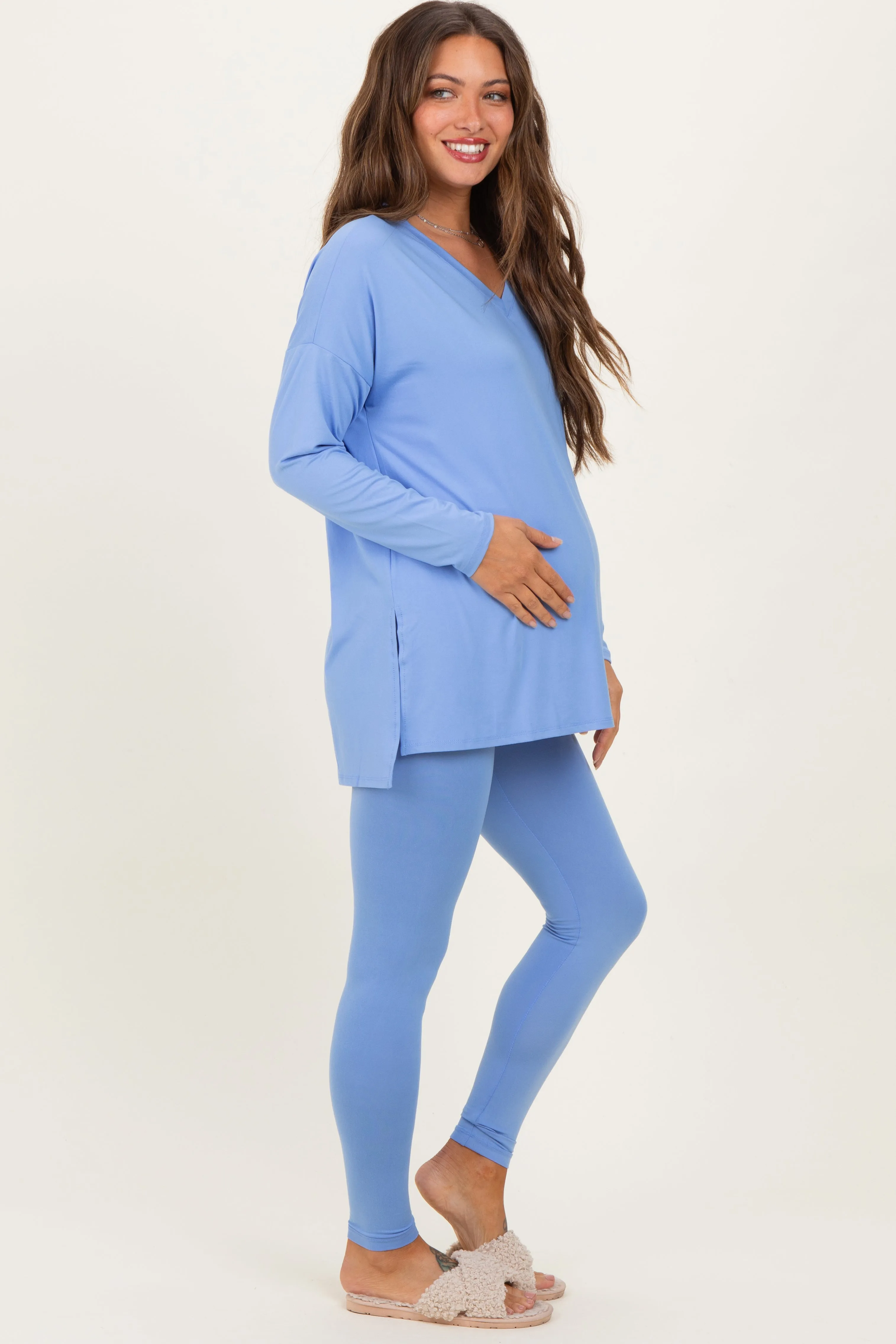 Cornflower Blue Brushed Knit Maternity Oversized Top and Legging Set sold by Pinkblush product image thumbnail 3