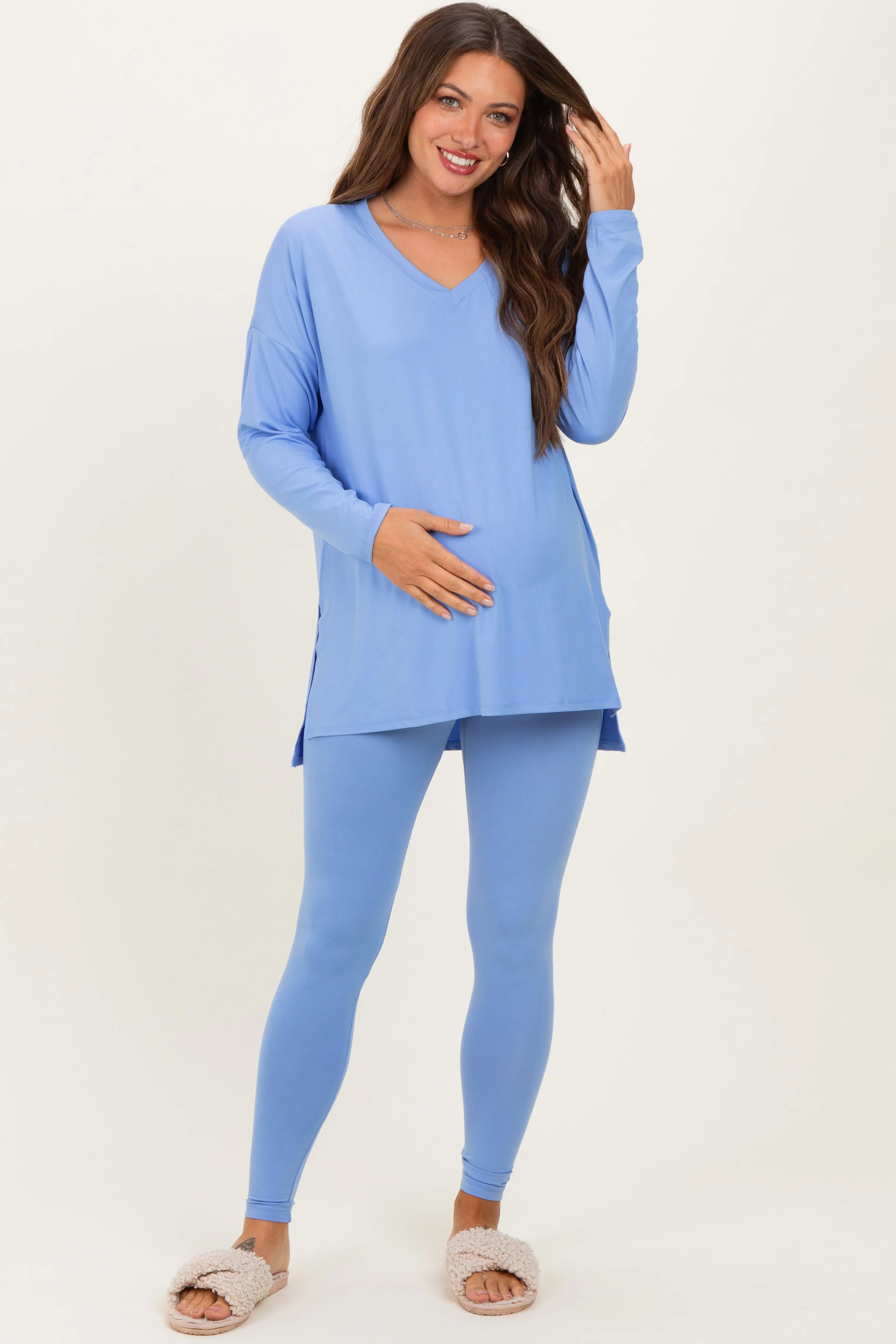 Cornflower Blue Brushed Knit Maternity Oversized Top and Legging Set sold by Pinkblush product image thumbnail 2