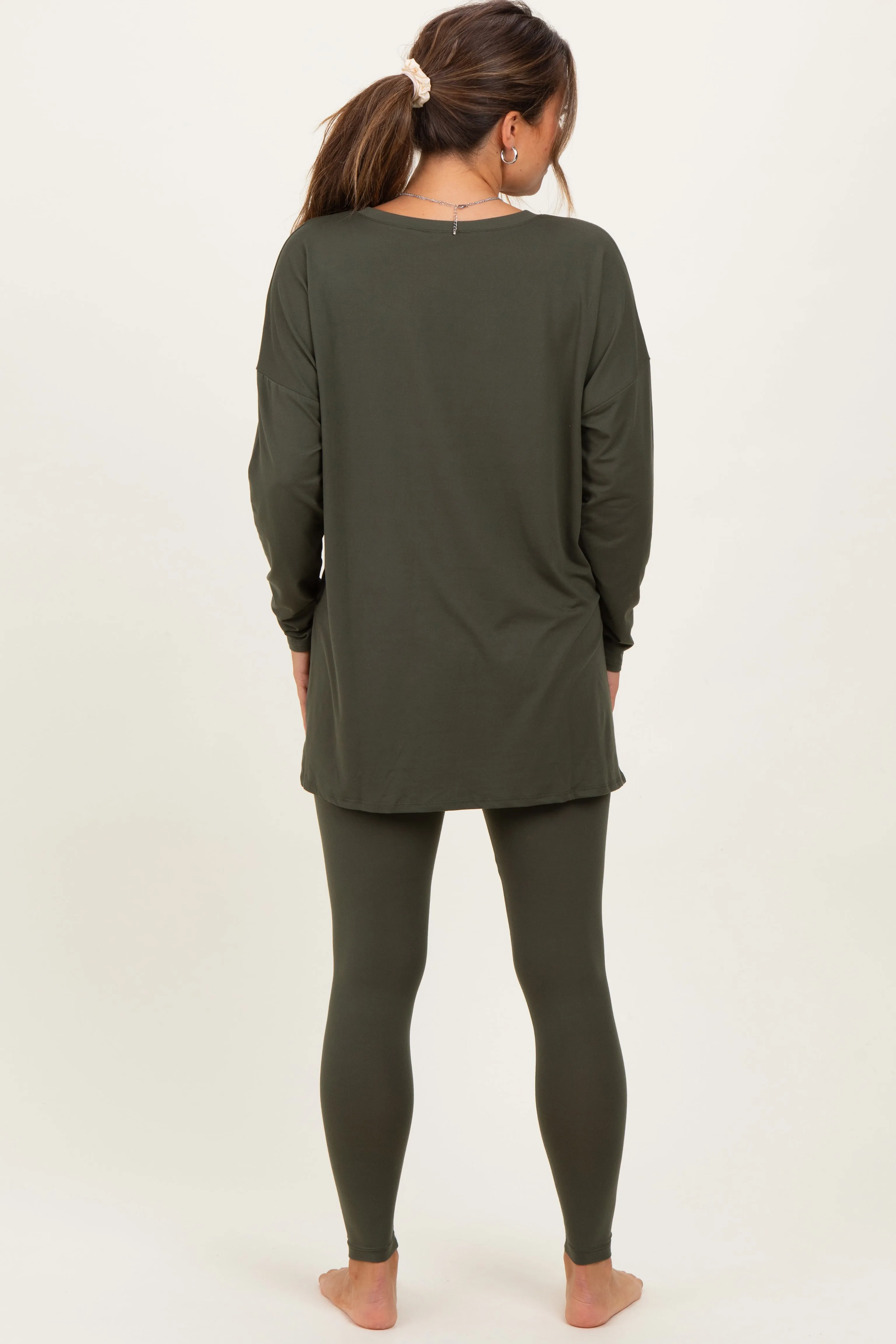 Olive Green Brushed Knit Maternity Oversized Top and Legging Set sold by Pinkblush product image thumbnail 4