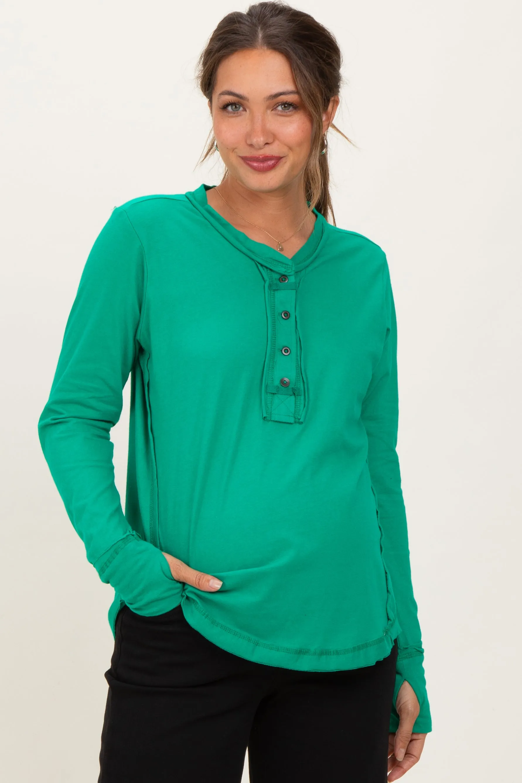Green Long Sleeve Exposed Seam Maternity Top sold by Pinkblush product image thumbnail 2