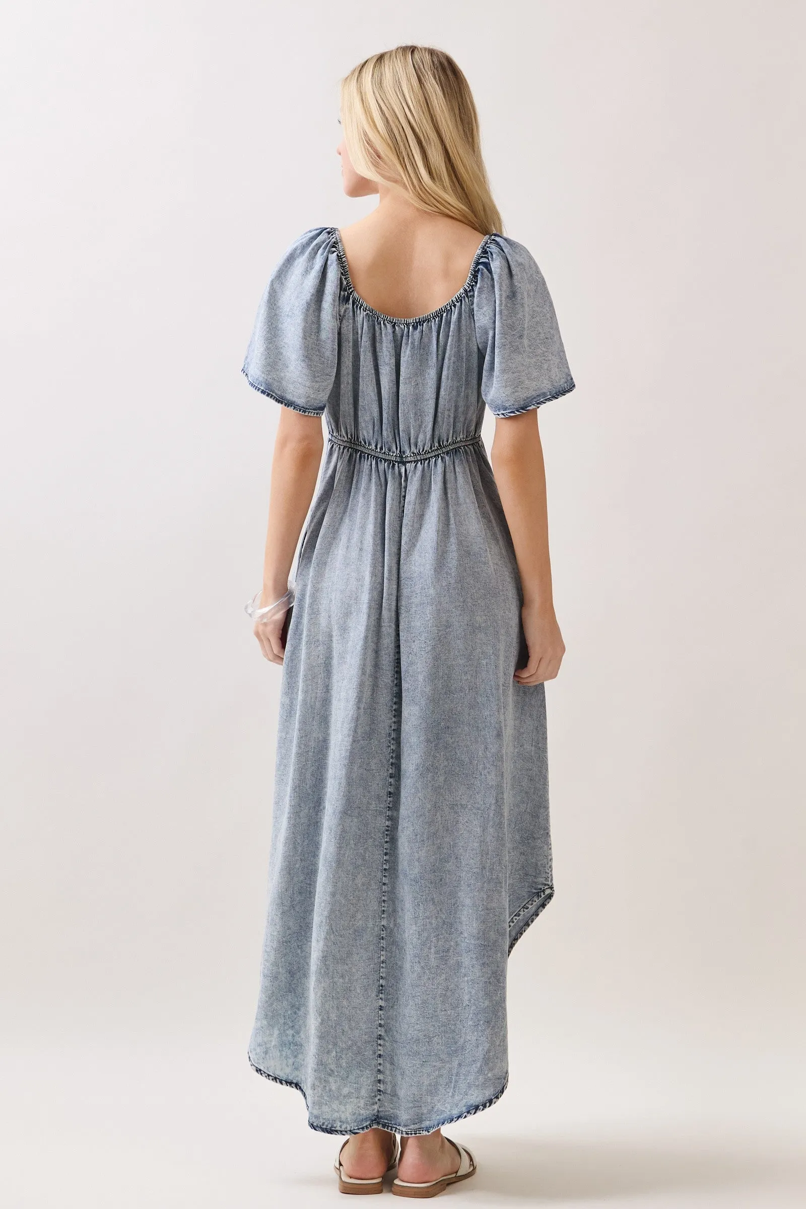 Light Blue Chambray Cinched Tie Bust Maxi Dress sold by Pinkblush product image thumbnail 3