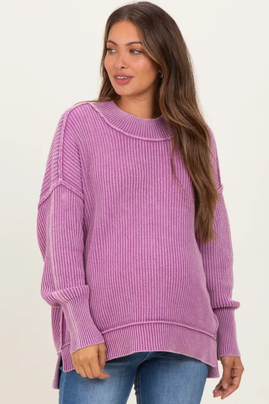 Violet Washed Side Slit Oversized Maternity Sweater sold by Pinkblush