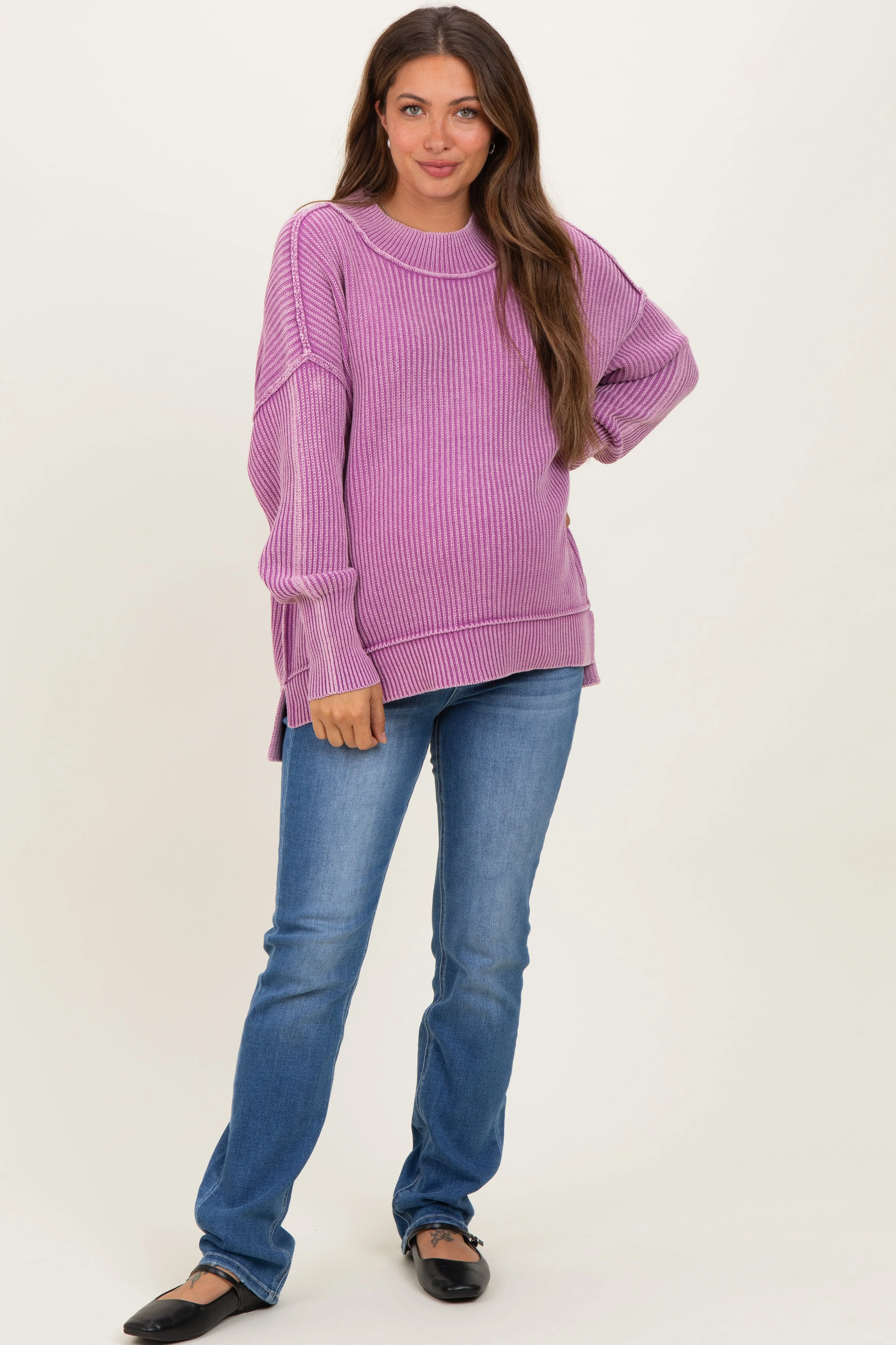 Violet Washed Side Slit Oversized Maternity Sweater sold by Pinkblush product image thumbnail 2