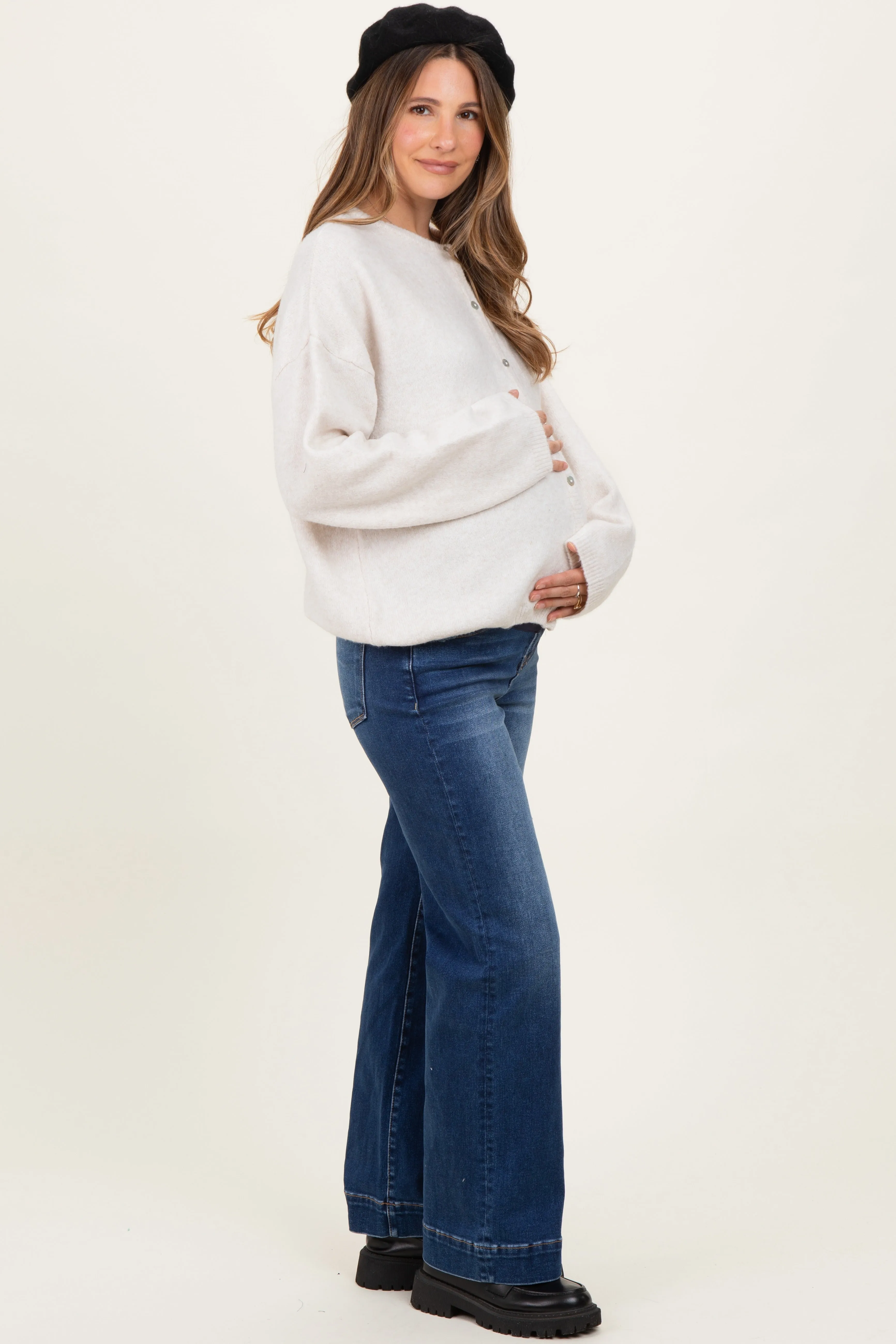 Navy Dark Wash Wide Leg Maternity Jeans sold by Pinkblush product image thumbnail 2