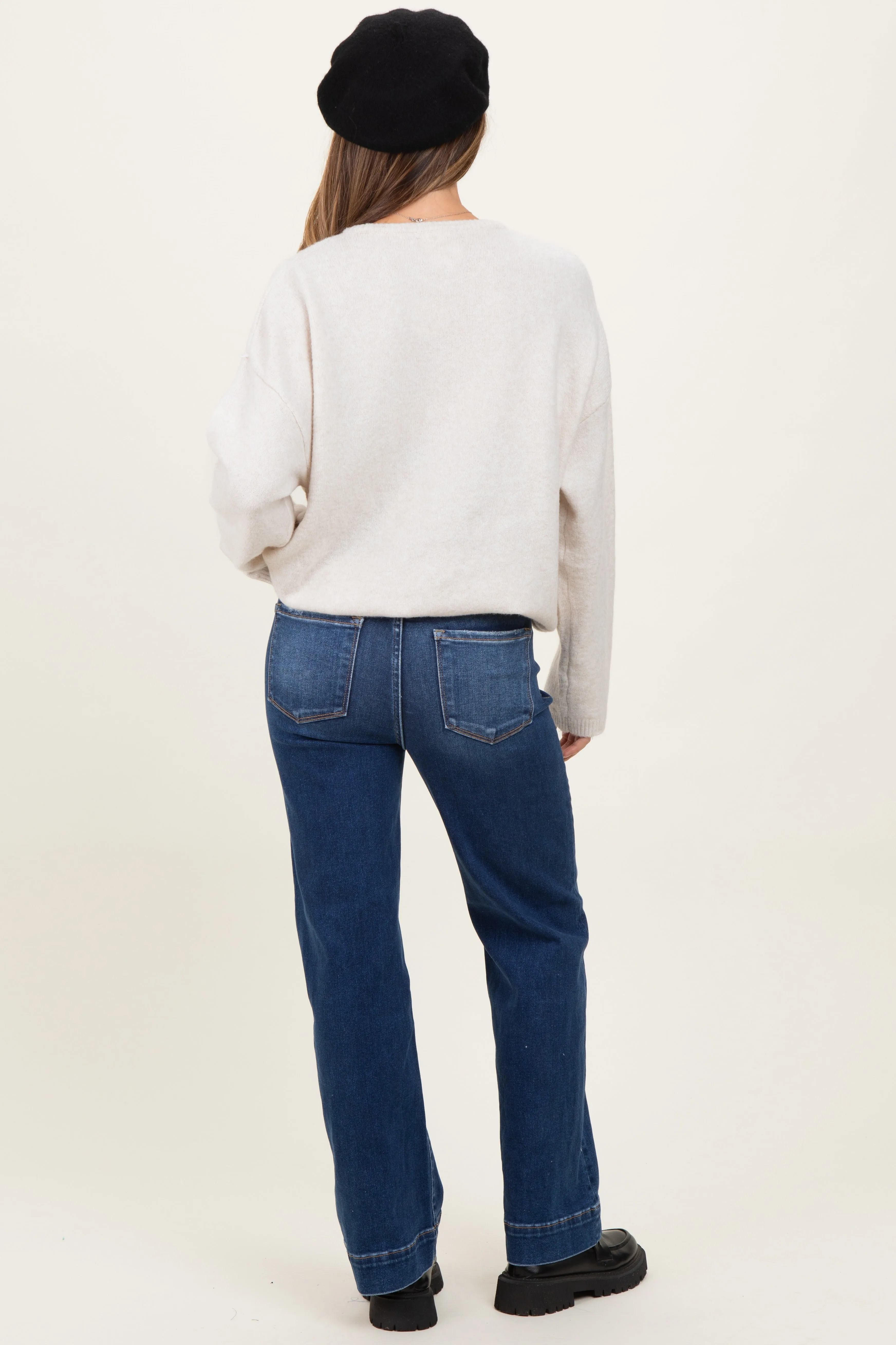 Navy Dark Wash Wide Leg Maternity Jeans sold by Pinkblush product image thumbnail 3