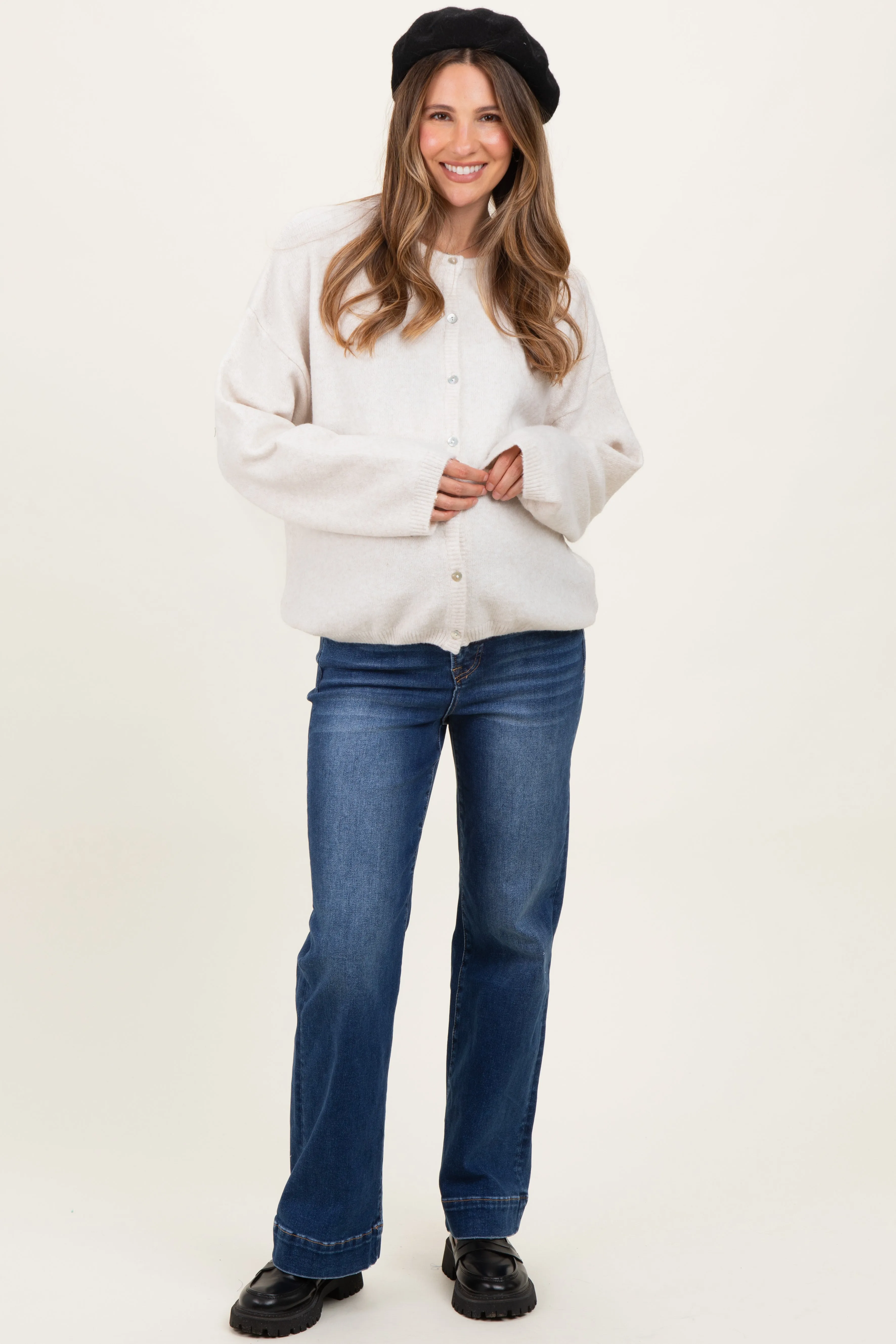 Navy Dark Wash Wide Leg Maternity Jeans sold by Pinkblush