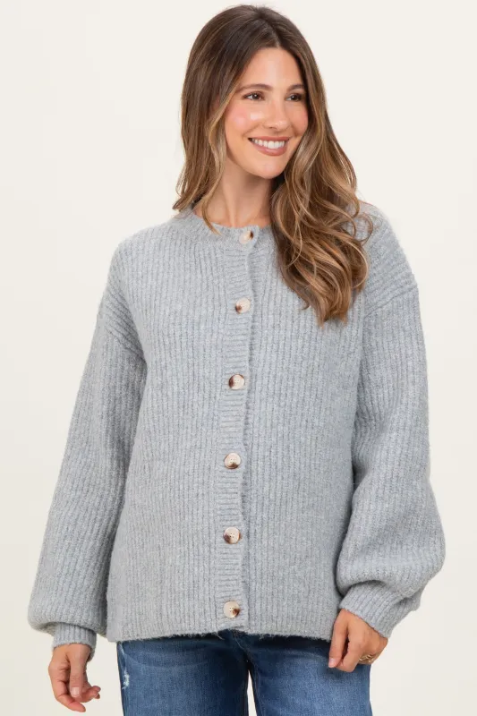 Heather Grey Knit Oversized Maternity Button Cardigan sold by Pinkblush