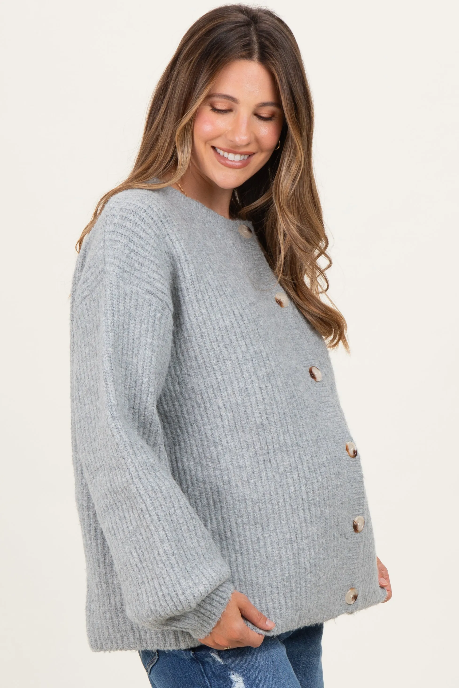 Heather Grey Knit Oversized Maternity Button Cardigan sold by Pinkblush product image thumbnail 3