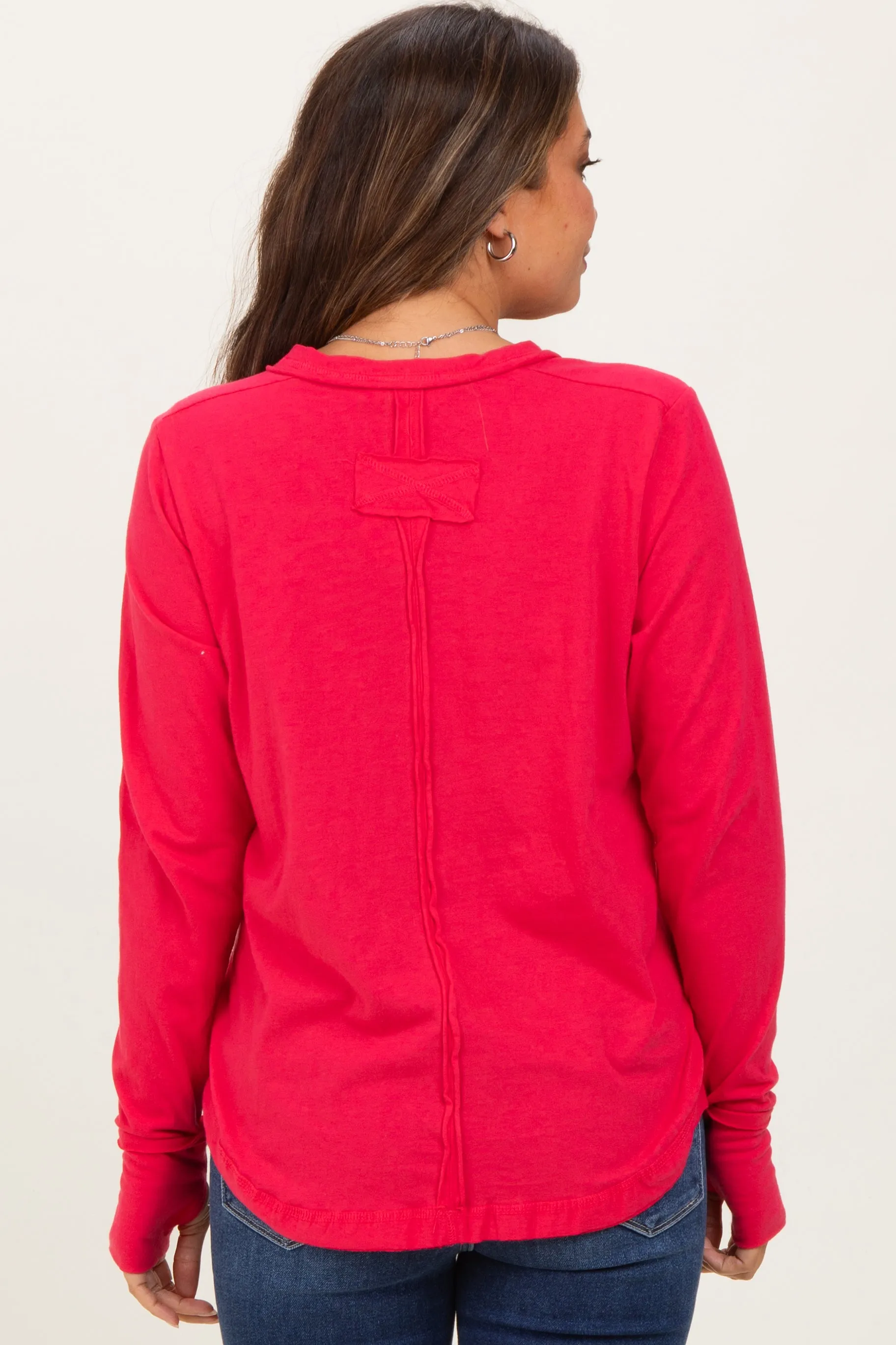 Fuchsia Long Sleeve Exposed Seam Maternity Top sold by Pinkblush product image thumbnail 4