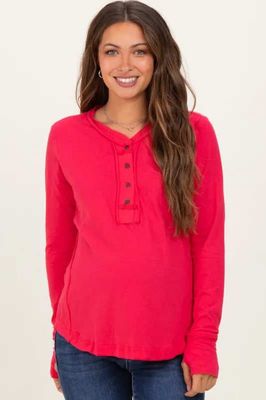 Fuchsia Long Sleeve Exposed Seam Maternity Top sold by Pinkblush