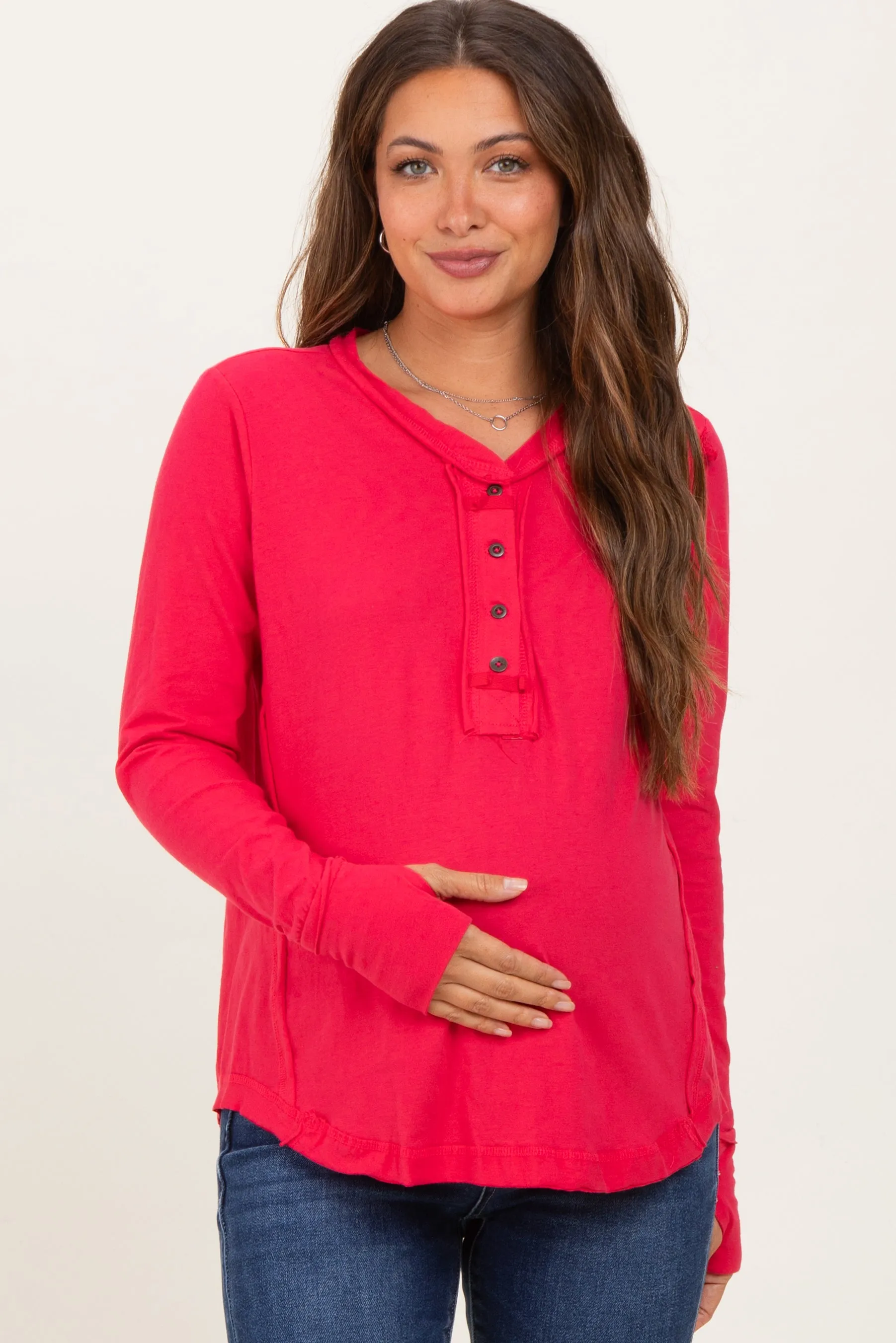 Fuchsia Long Sleeve Exposed Seam Maternity Top sold by Pinkblush product image thumbnail 2