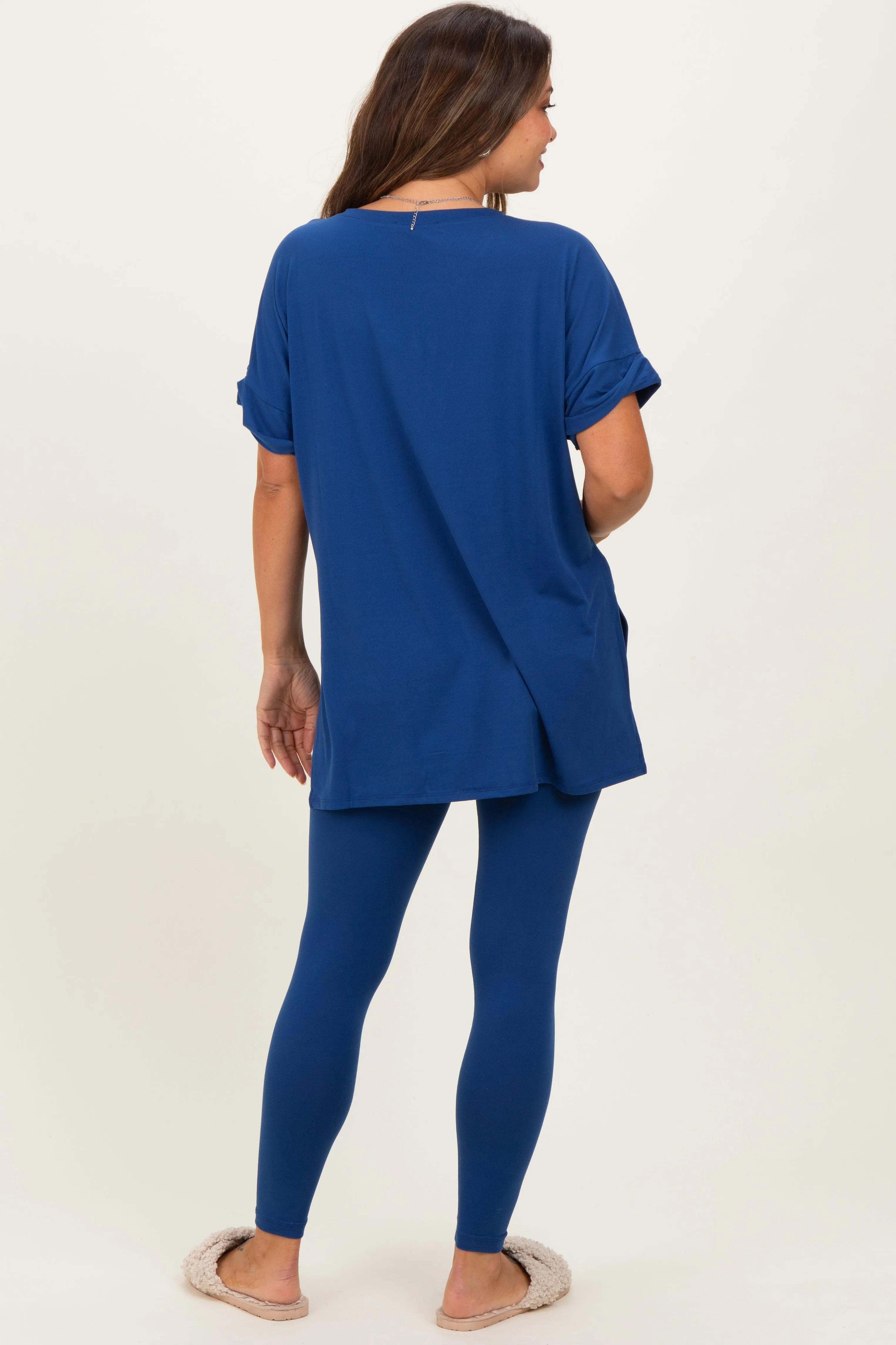 Navy Oversized V-Neck Tee Legging Maternity Lounge Set sold by Pinkblush product image thumbnail 4