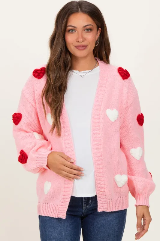 Light Pink Crochet Heart Patch Maternity Cardigan sold by Pinkblush