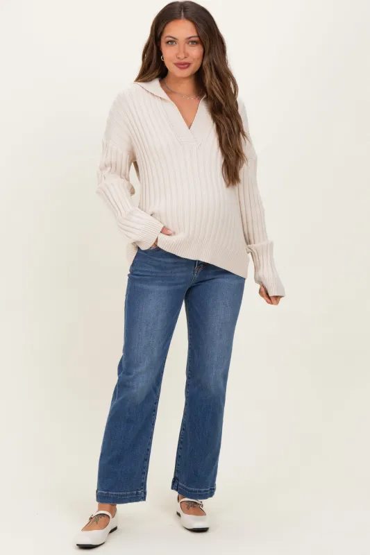 Blue Cropped Wide Leg Maternity Jeans made by Risen