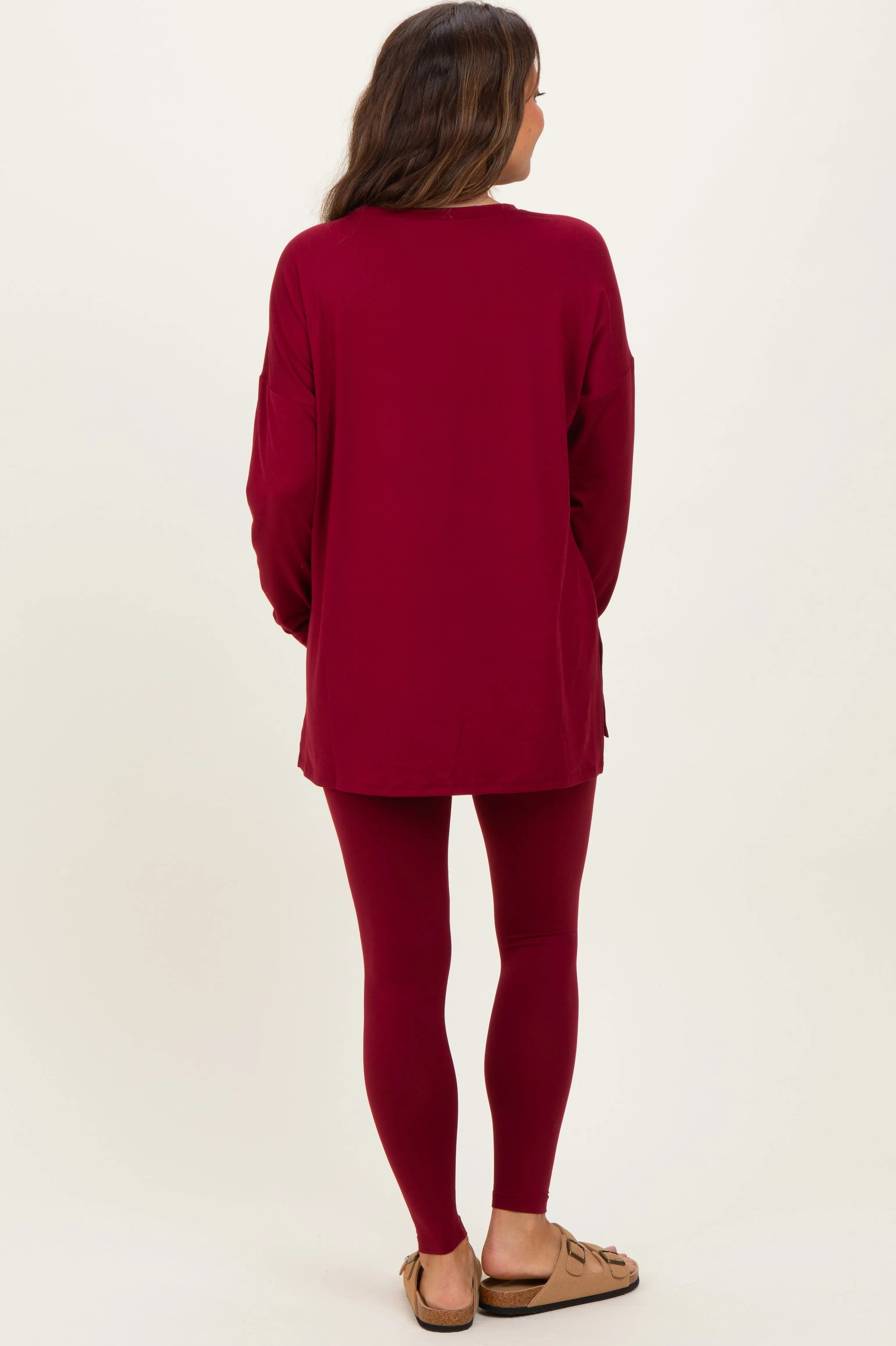 Burgundy Brushed Knit Oversized Top and Legging Maternity Set sold by Pinkblush product image thumbnail 4