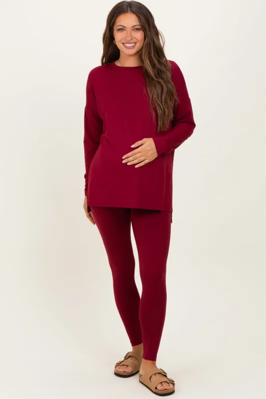 Burgundy Brushed Knit Oversized Top and Legging Maternity Set sold by Pinkblush