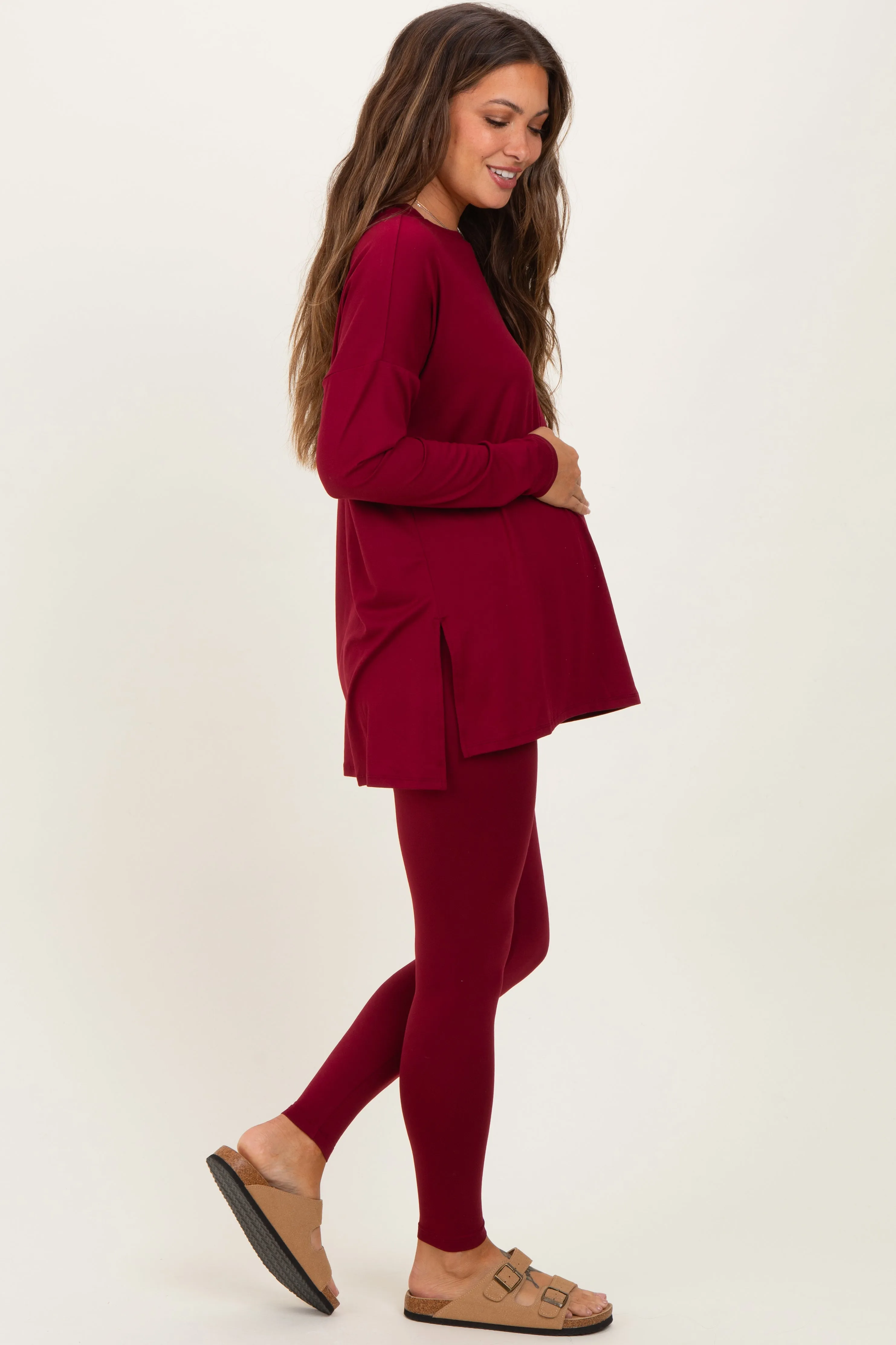 Burgundy Brushed Knit Oversized Top and Legging Maternity Set sold by Pinkblush product image thumbnail 3