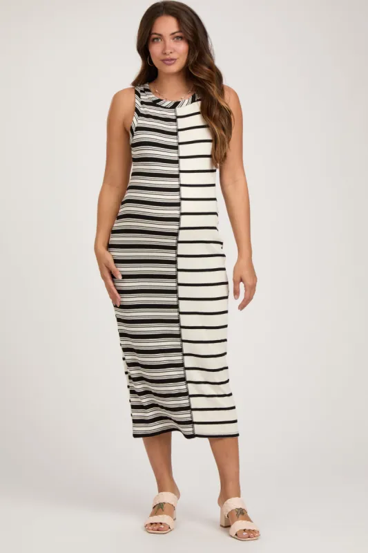 Ivory Striped Sleeveless Maternity Midi Dress sold by Pinkblush