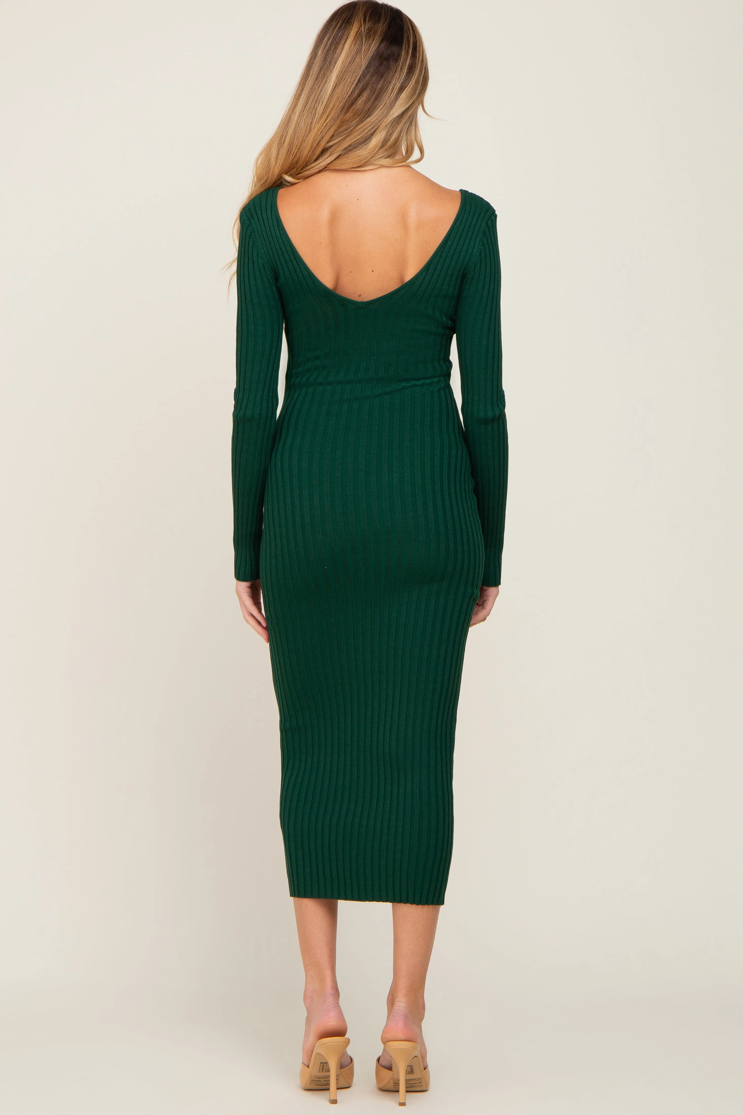 Forest Green V-Neck Long Sleeve Fitted Maternity Maxi Dress sold by Pinkblush product image thumbnail 3