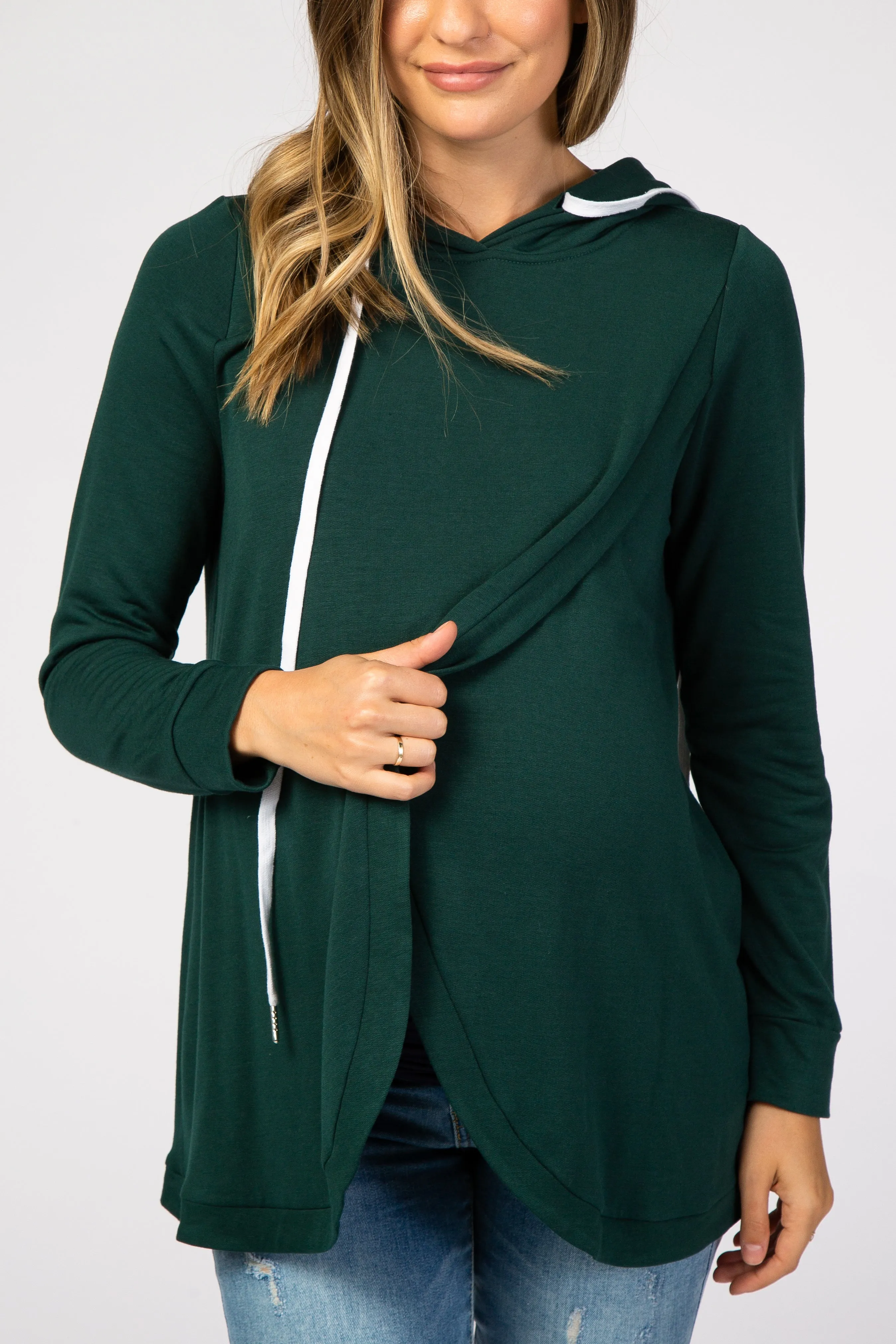 Forest Green Layered Front Maternity/Nursing Fleece Hoodie sold by Pinkblush product image thumbnail 4