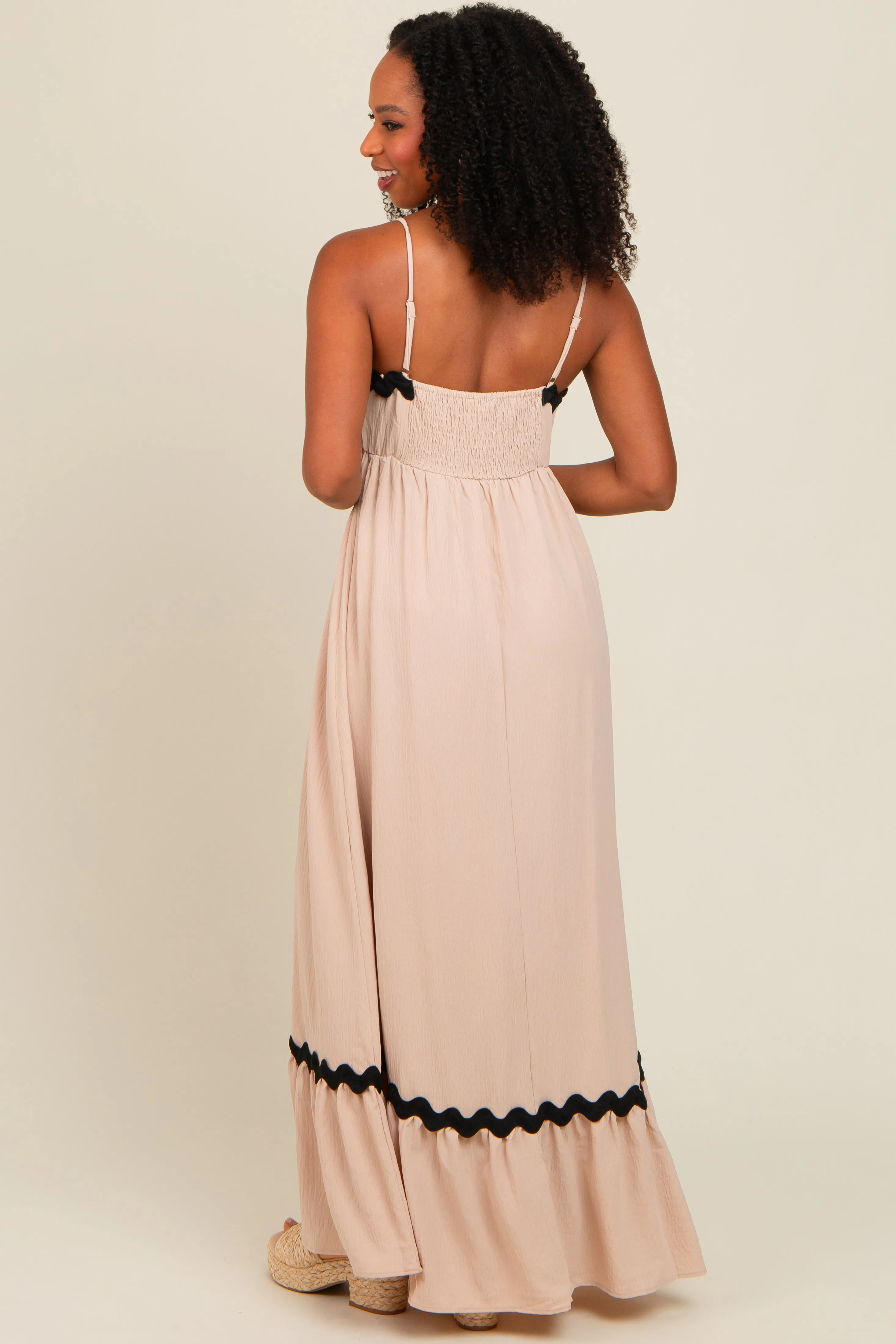 Taupe Sleeveless ZigZag Accent Maxi Dress sold by Pinkblush product image thumbnail 4