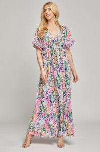 Pink Multi-Color Floral Ruffle Maxi Dress sold by Pinkblush