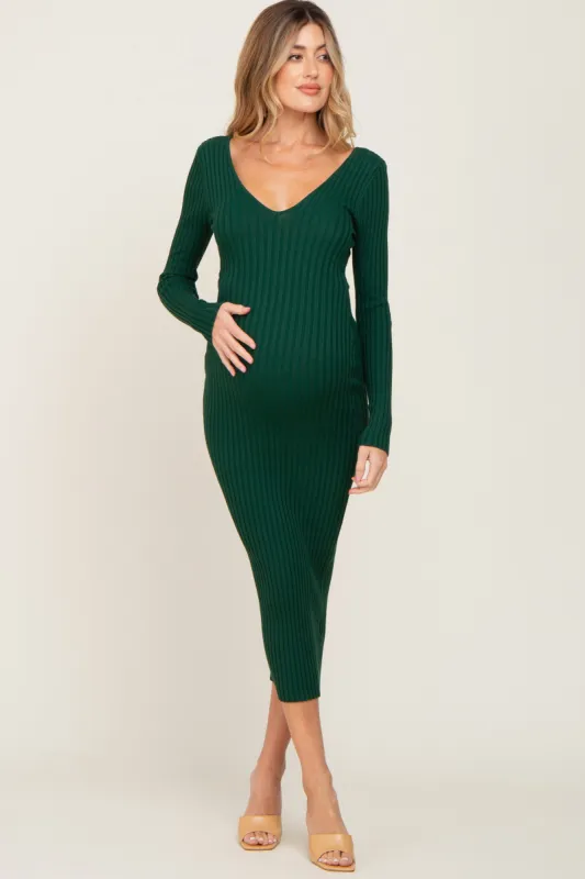 Forest Green V-Neck Long Sleeve Fitted Maternity Maxi Dress sold by Pinkblush