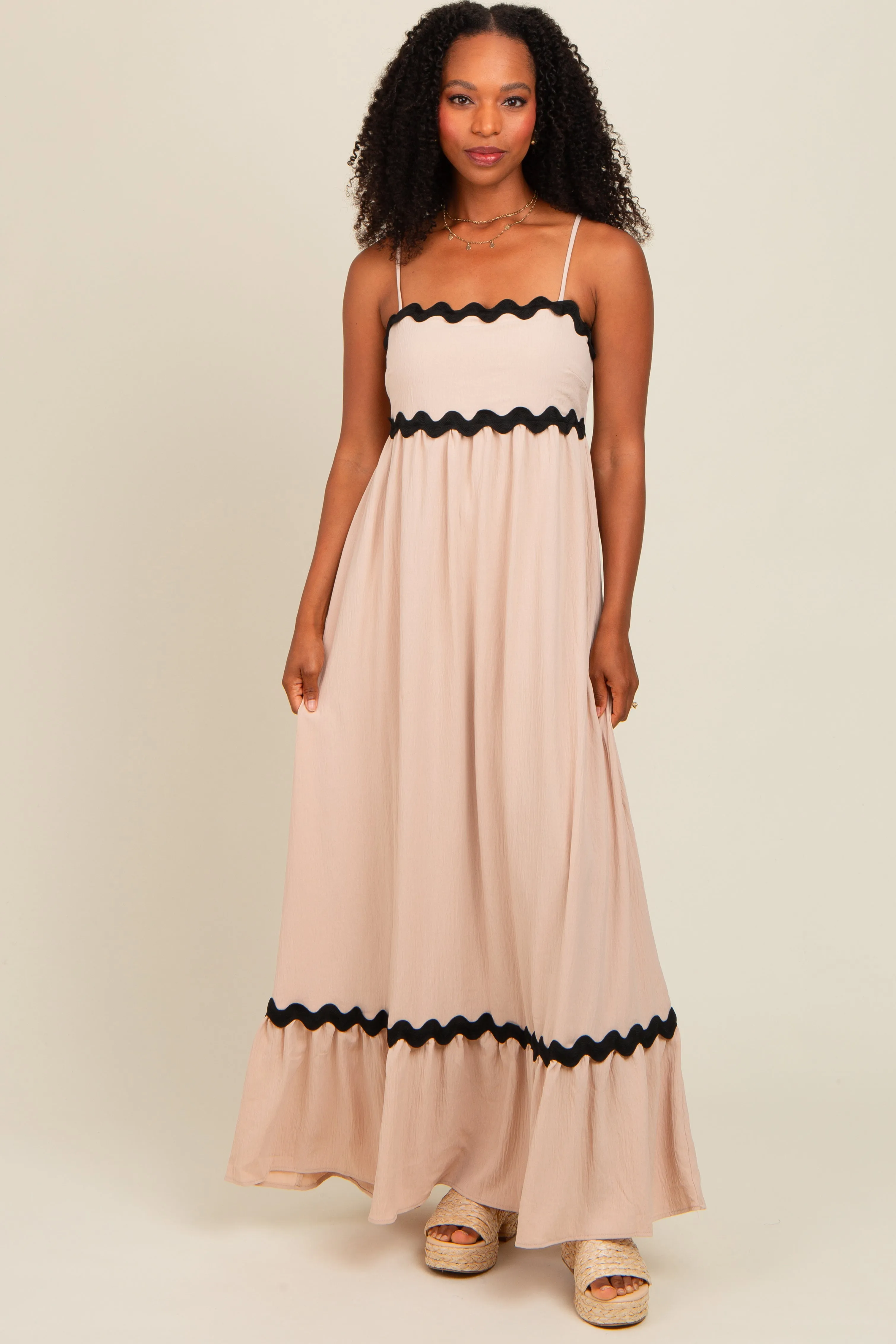 Taupe Sleeveless ZigZag Accent Maxi Dress sold by Pinkblush product image thumbnail 2