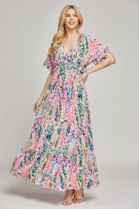 Pink Multi-Color Floral Ruffle Maxi Dress sold by Pinkblush