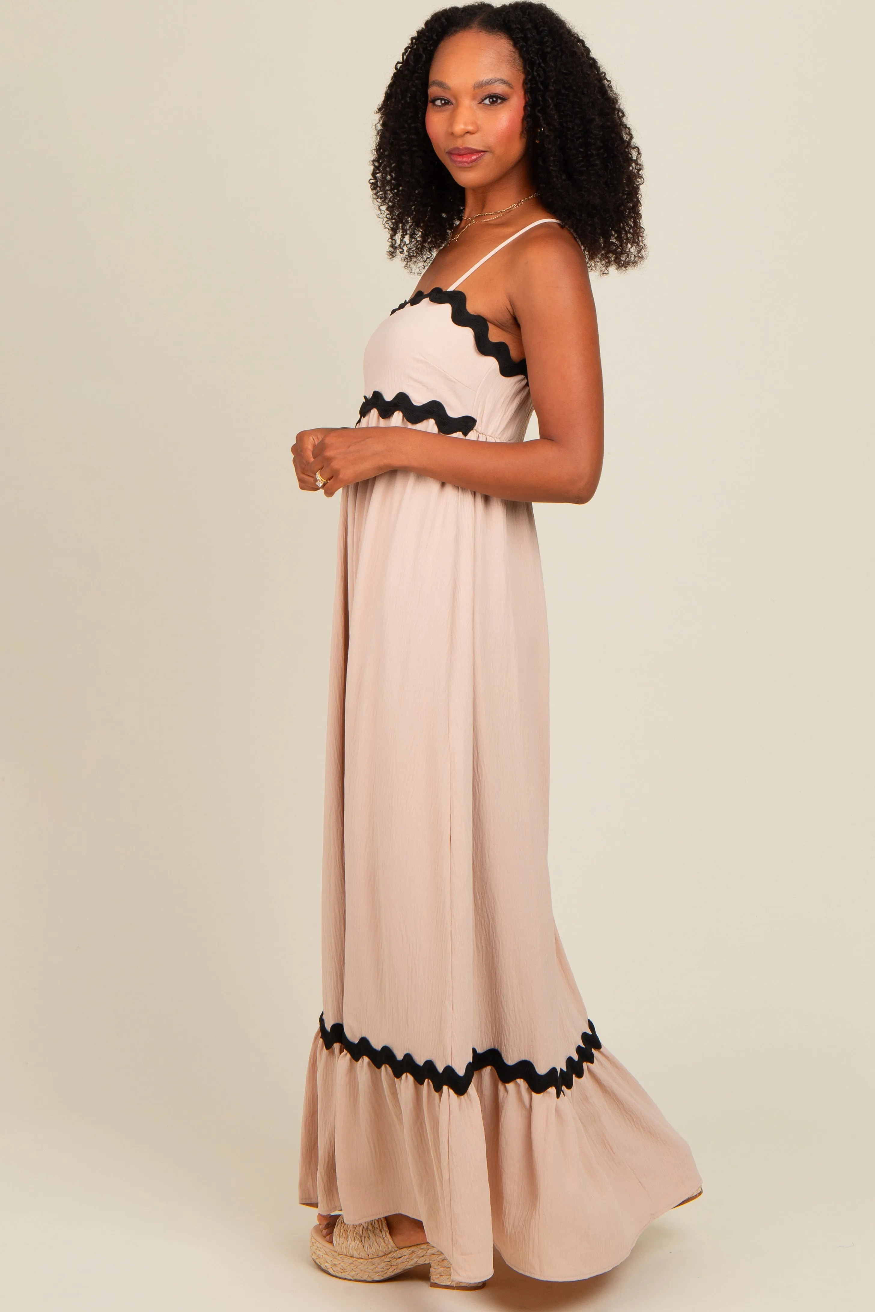 Taupe Sleeveless ZigZag Accent Maxi Dress sold by Pinkblush product image thumbnail 3