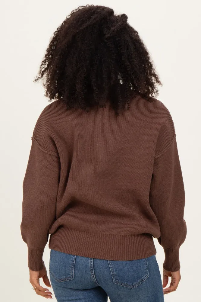 Brown Wide Neck Drop Shoulder Sweater sold by Pinkblush product image thumbnail 4