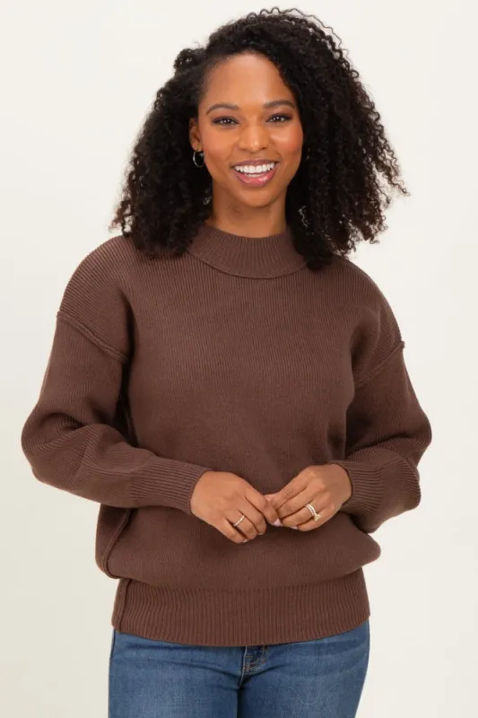 Brown Wide Neck Drop Shoulder Sweater sold by Pinkblush