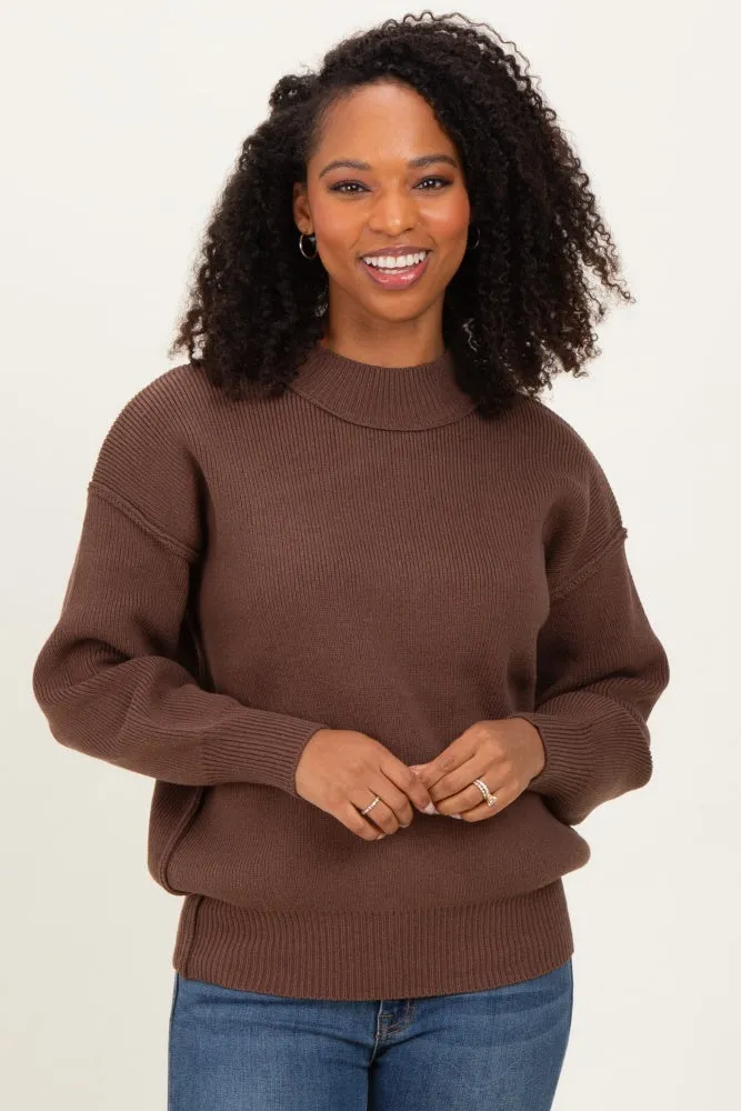 Brown Wide Neck Drop Shoulder Sweater sold by Pinkblush