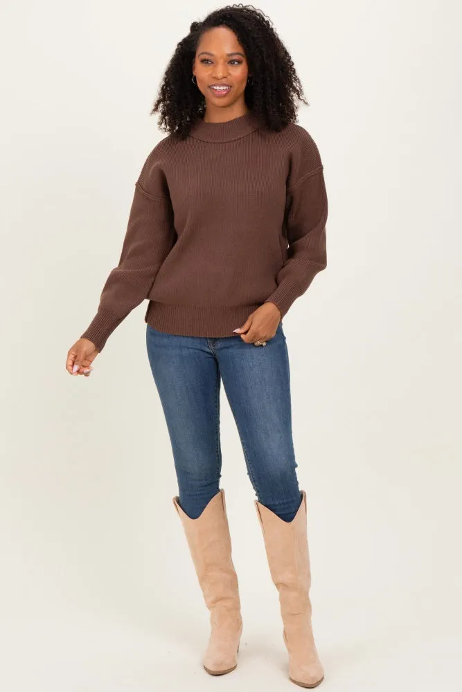 Brown Wide Neck Drop Shoulder Sweater sold by Pinkblush product image thumbnail 2