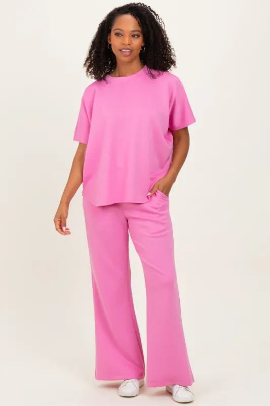 Pink Curved Hem Tee Pants Maternity Set sold by Pinkblush