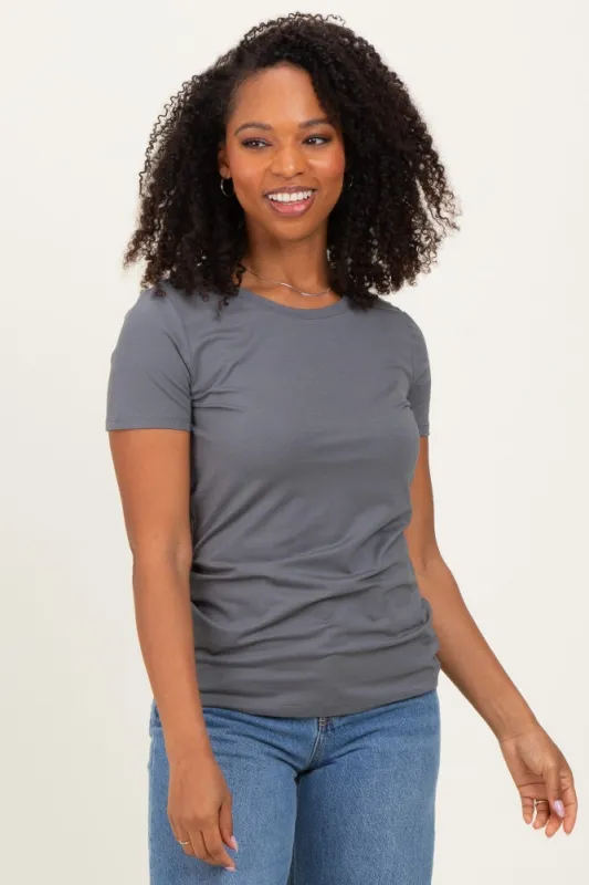 Slate Grey Basic Short Sleeve Tee sold by Pinkblush