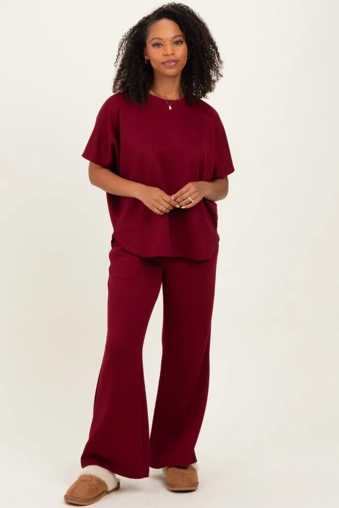 Burgundy Curved Hem Tee Pants Maternity Set sold by Pinkblush