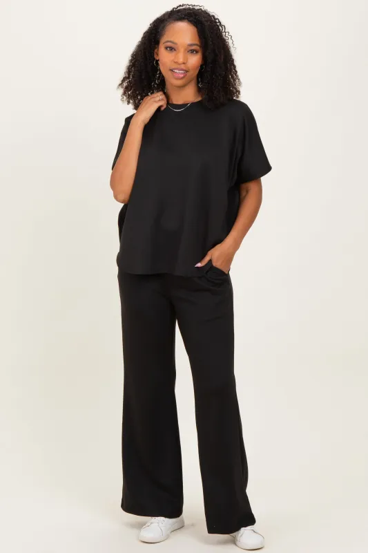 Black Curved Hem Tee Pants Maternity Set sold by Pinkblush