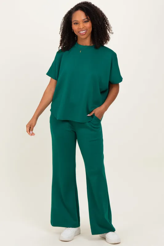 Hunter Green Curved Hem Tee Pants Maternity Set sold by Pinkblush