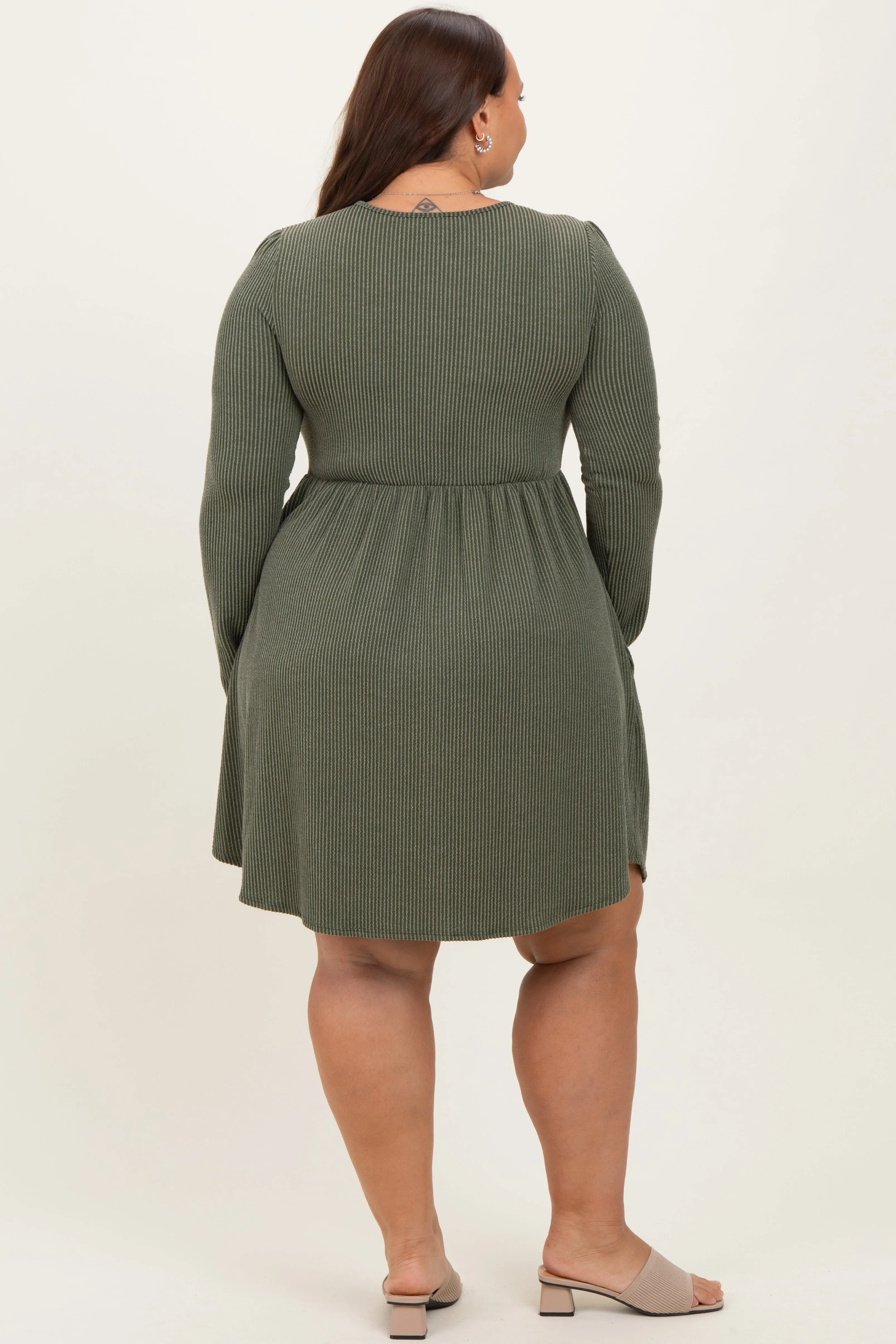 Olive Textured Rib Long Sleeve Plus Dress sold by Pinkblush product image thumbnail 4