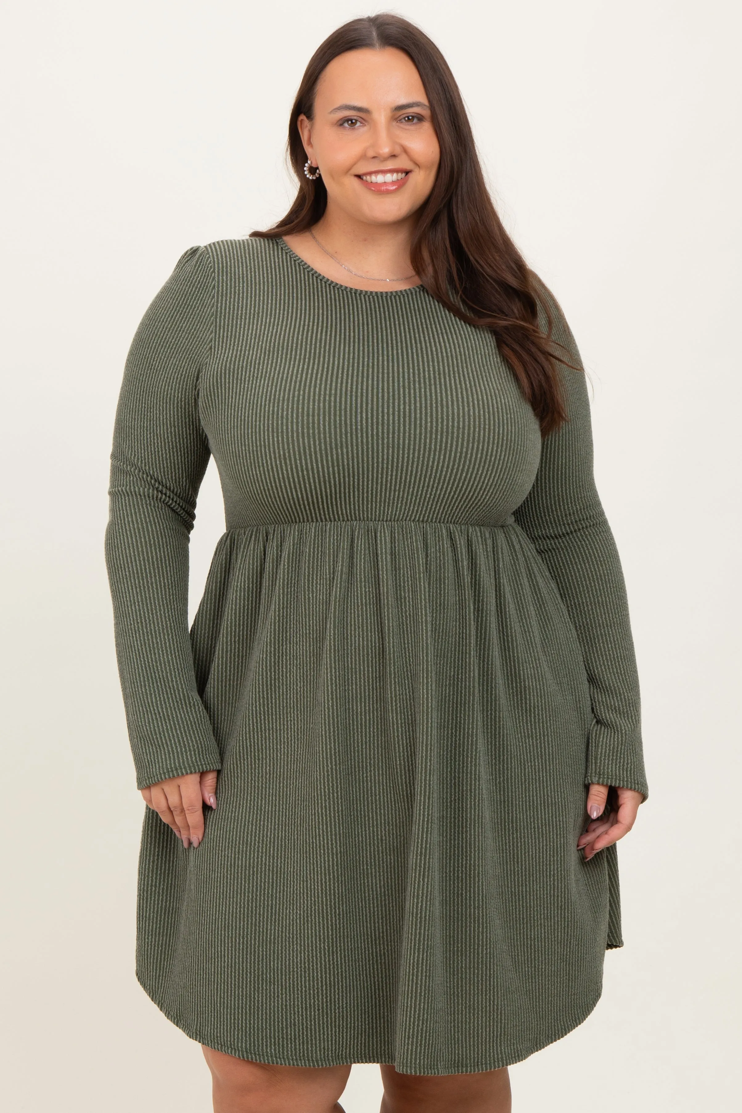 Olive Textured Rib Long Sleeve Plus Dress sold by Pinkblush product image thumbnail 2