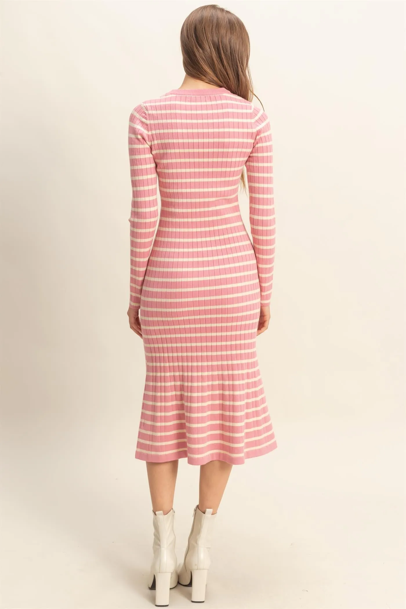 Pink Striped Knit Midi Flare Dress sold by Pinkblush product image thumbnail 3