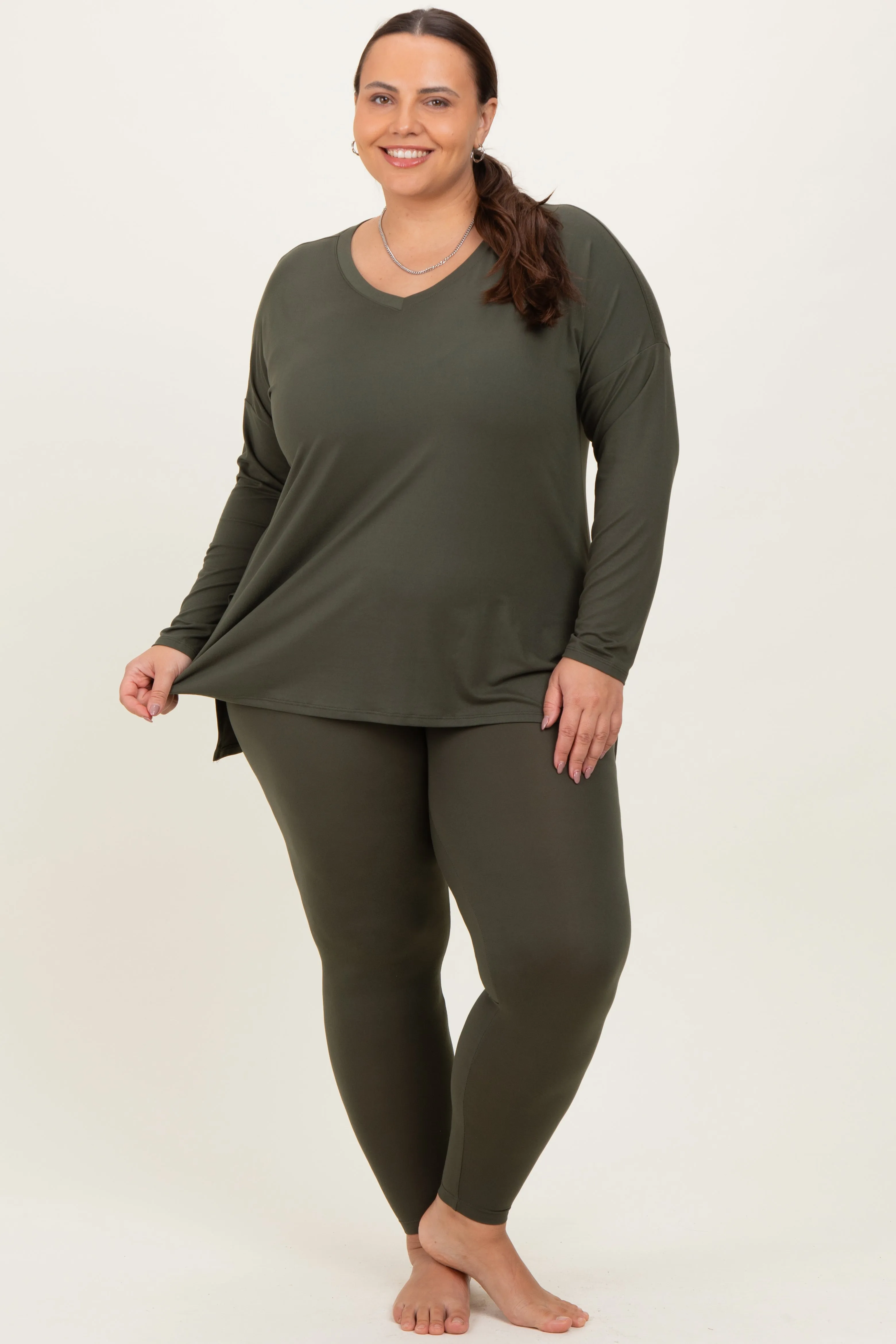 Olive Brushed Knit Oversized Top and Legging Plus Set sold by Pinkblush product image thumbnail 2
