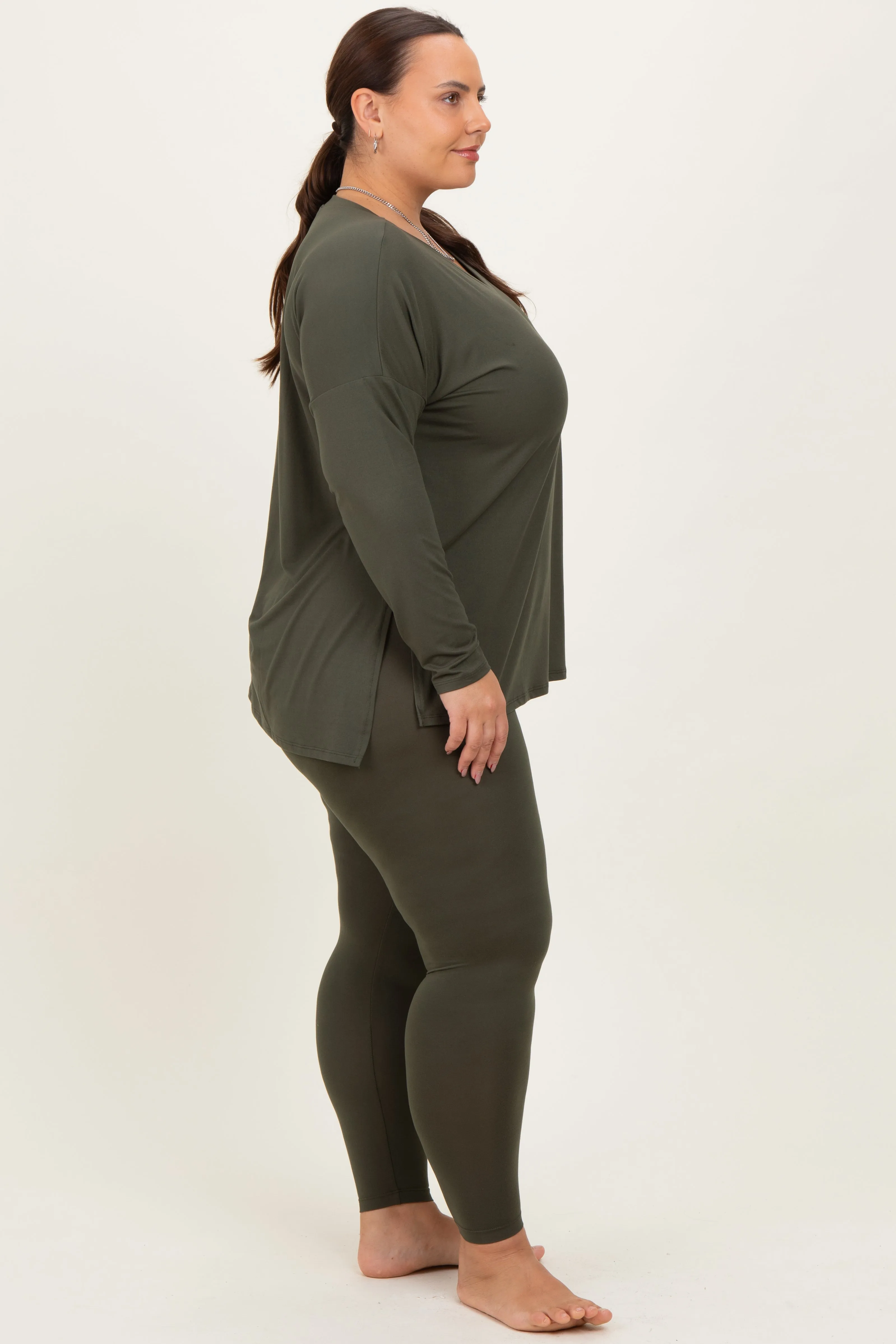 Olive Brushed Knit Oversized Top and Legging Plus Set sold by Pinkblush product image thumbnail 3