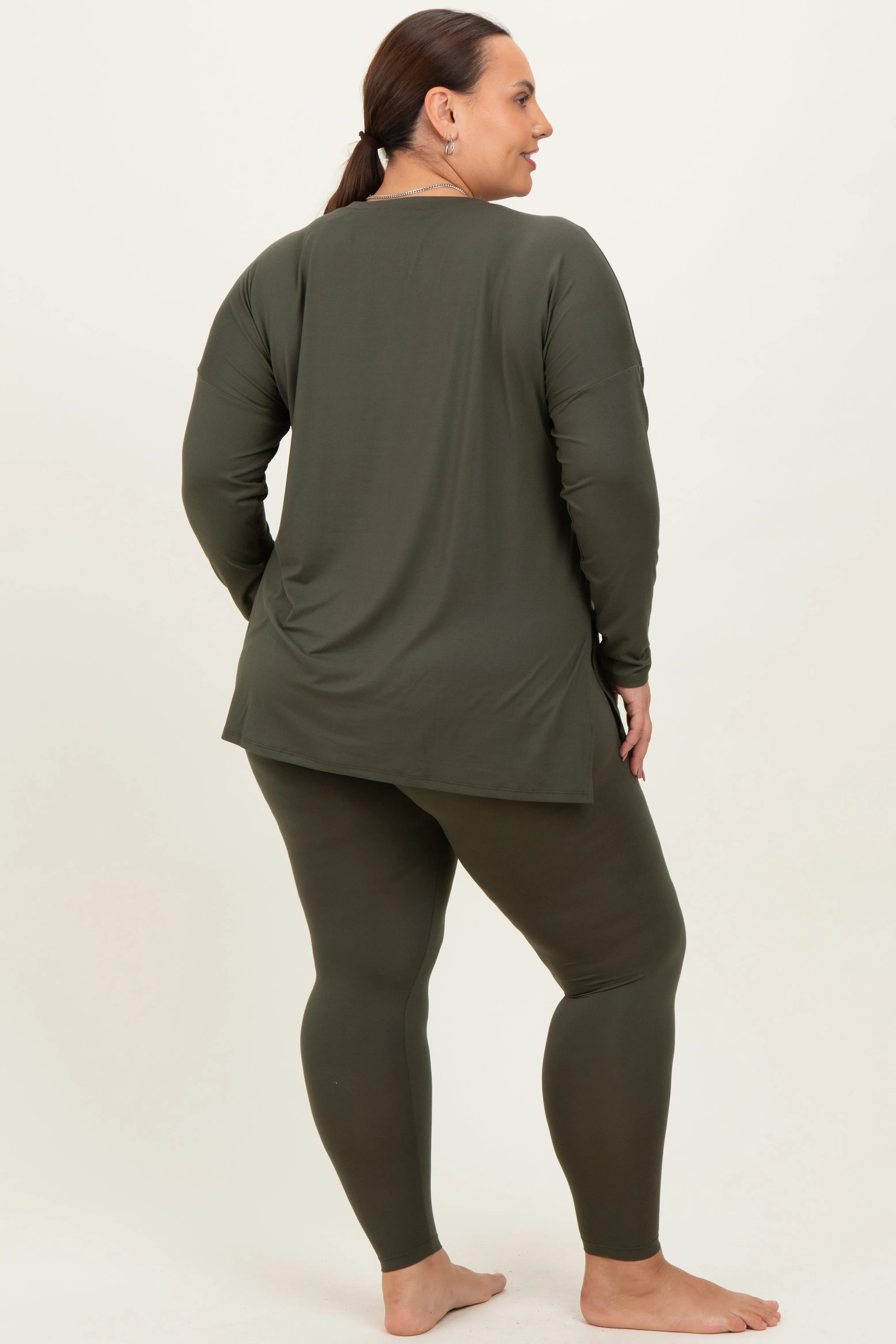 Olive Brushed Knit Oversized Top and Legging Plus Set sold by Pinkblush product image thumbnail 4