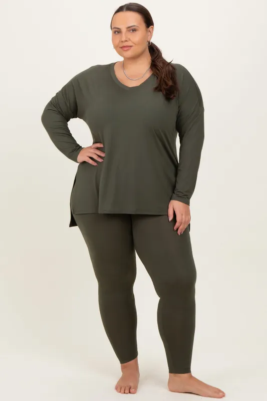 Olive Brushed Knit Oversized Top and Legging Plus Set made by Zenana Outfitters