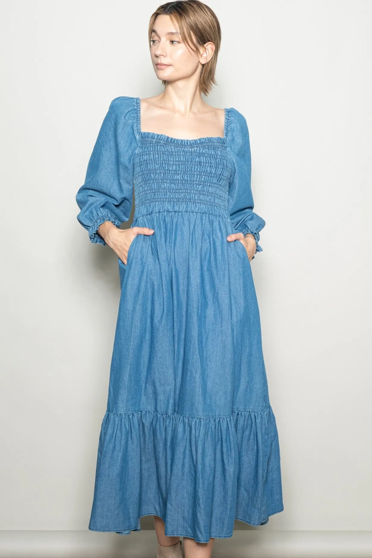 Denim Washed Sweetheart Maxi Dress sold by Pinkblush product image thumbnail 2