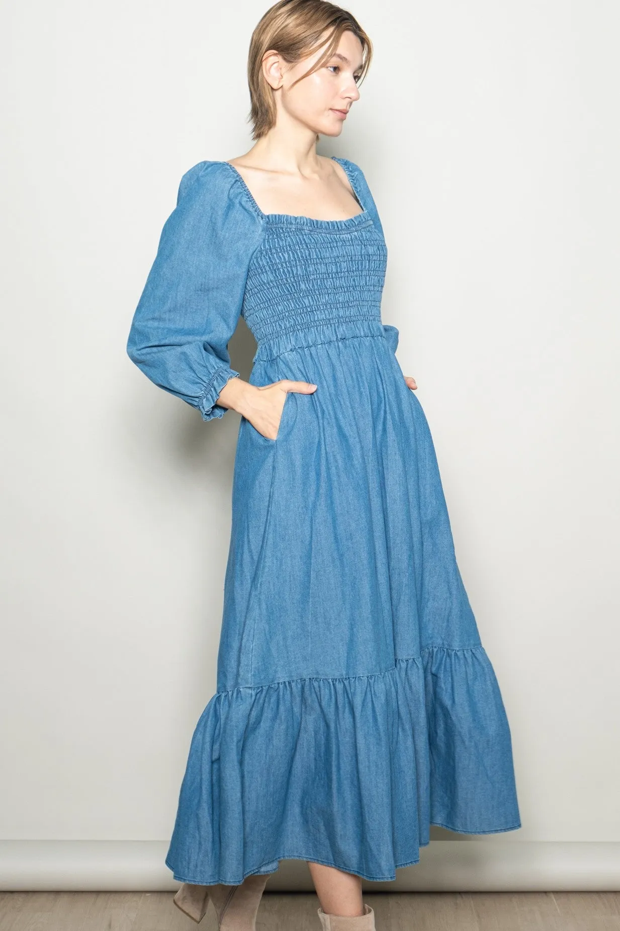Denim Washed Sweetheart Maxi Dress sold by Pinkblush product image thumbnail 3