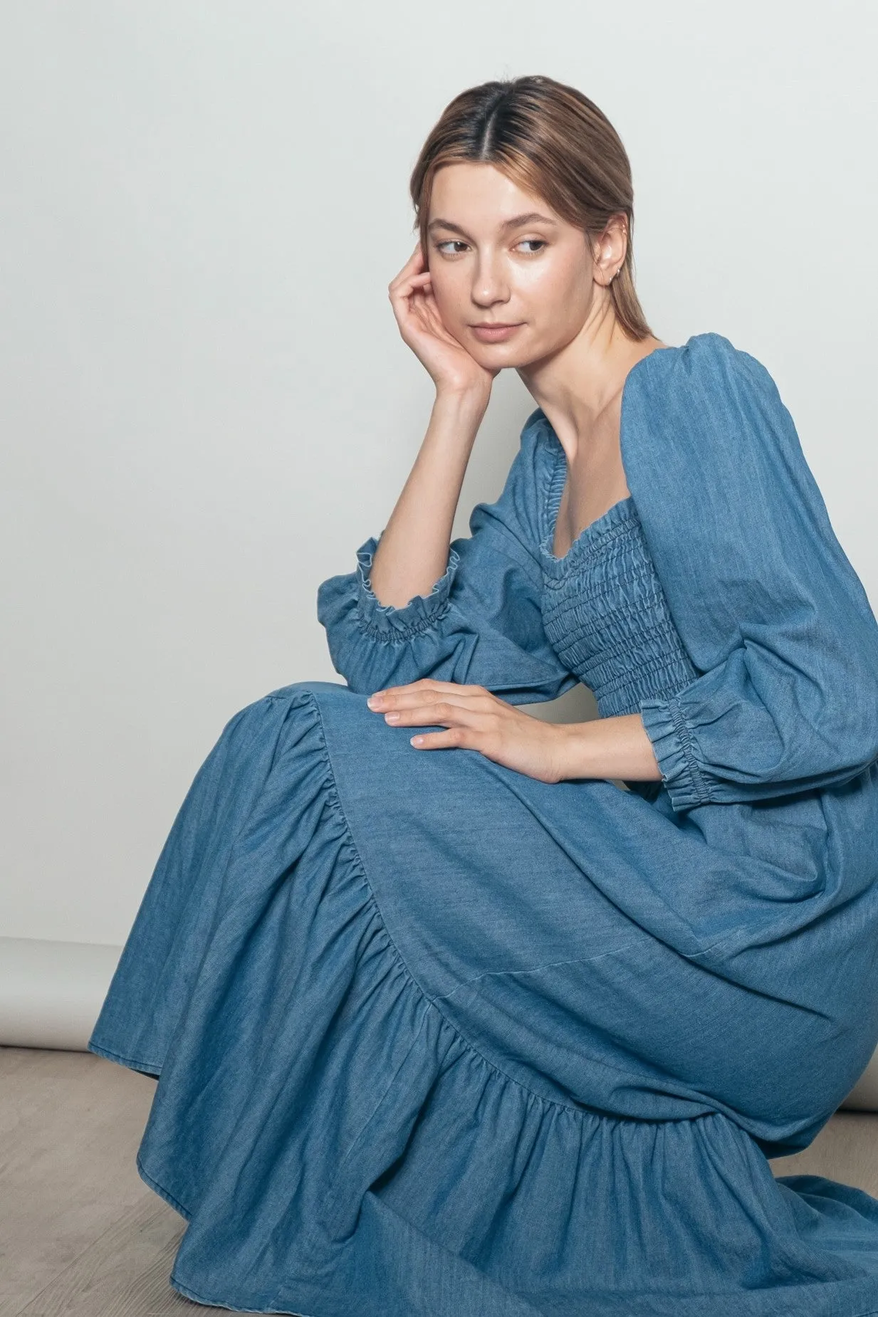 Denim Washed Sweetheart Maxi Dress sold by Pinkblush product image thumbnail 4